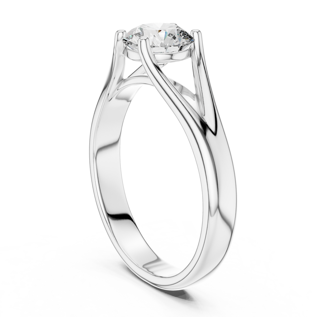 Elegant Split Shank Solitaire 1-CT Round Diamond Ring in 14_KT White Diamond