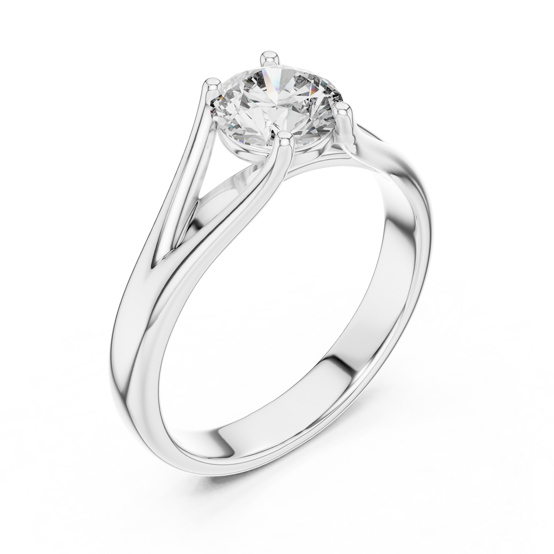 Elegant Split Shank Solitaire 1-CT Round Diamond Ring in 14_KT White Diamond