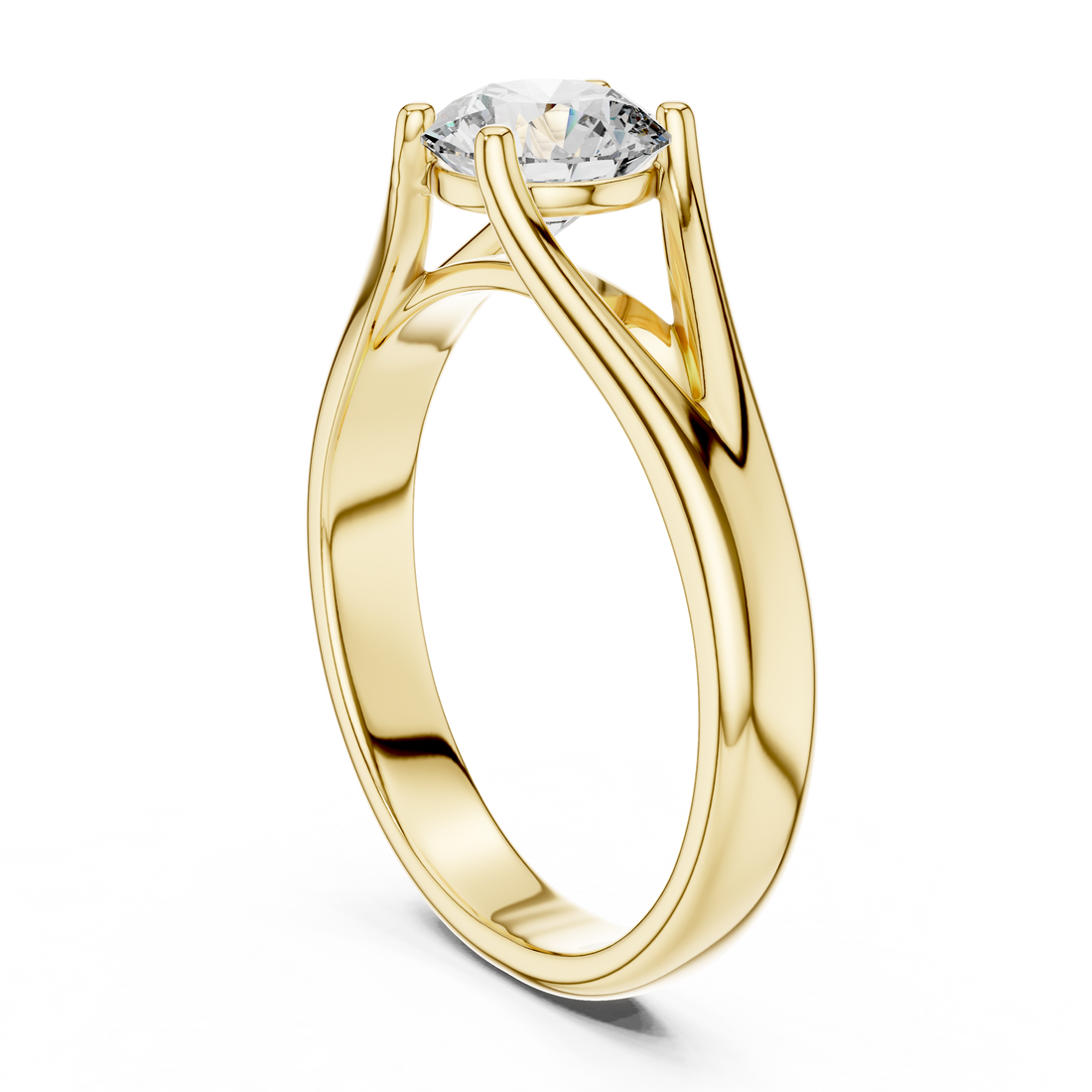 Elegant Split Shank Solitaire 1-CT Round Diamond Ring in 14_KT White Diamond