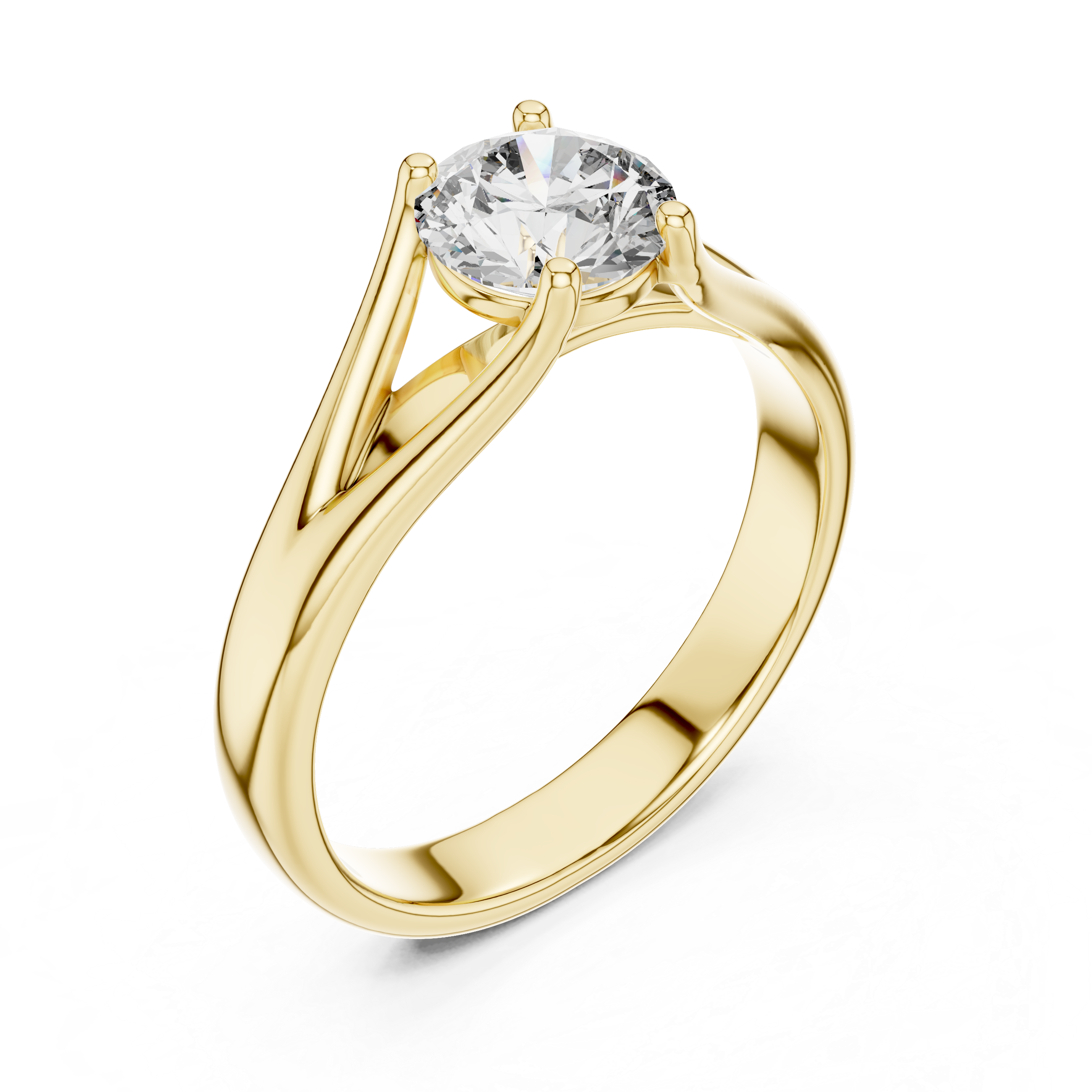Gold ring with a diamond on a white background