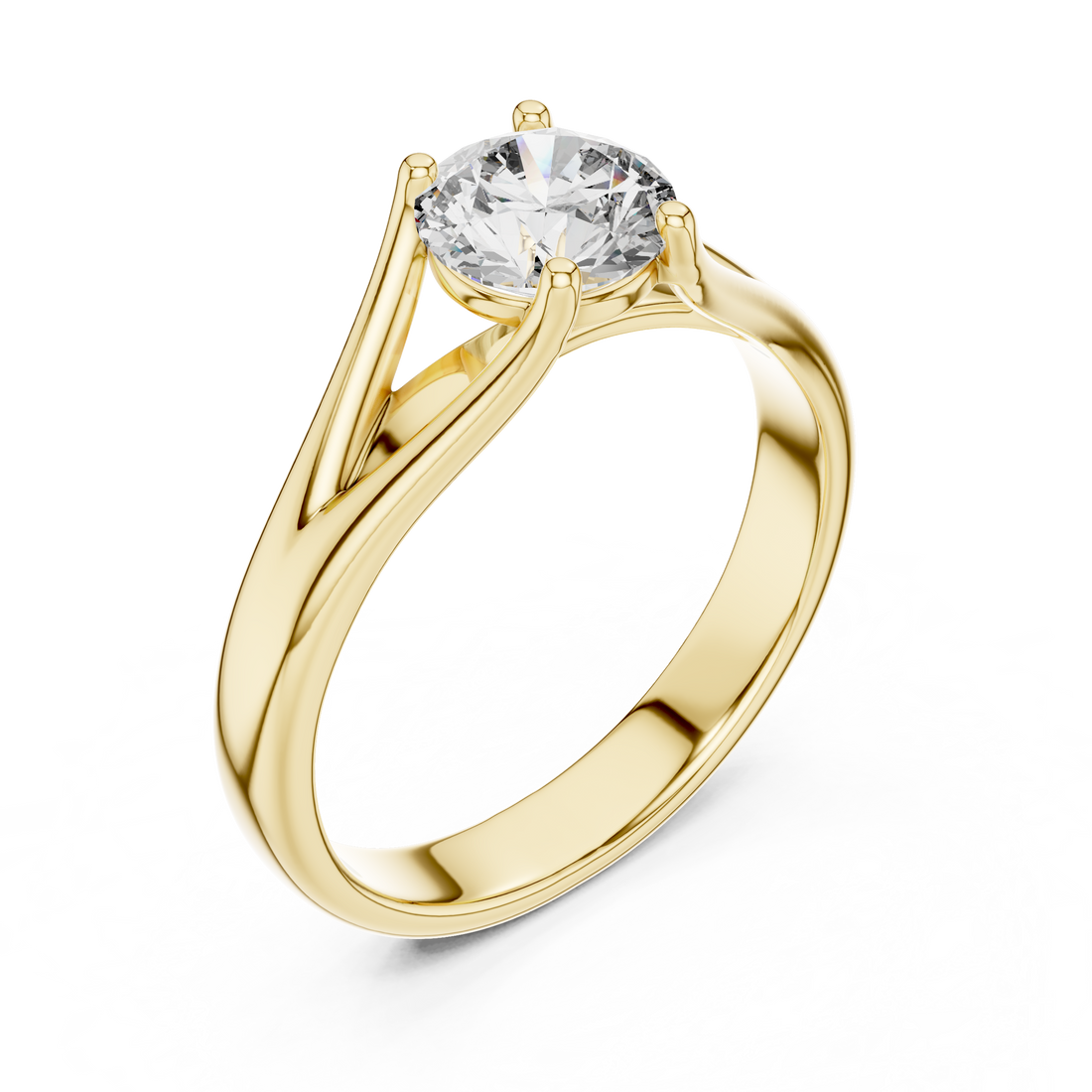Elegant Split Shank Solitaire 1-CT Round Diamond Ring in 14_KT White Diamond