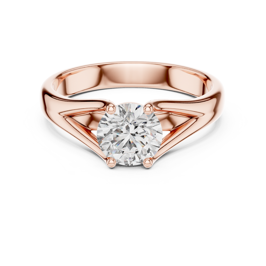 Elegant Split Shank Solitaire 1-CT Round Diamond Ring in 14_KT White Diamond