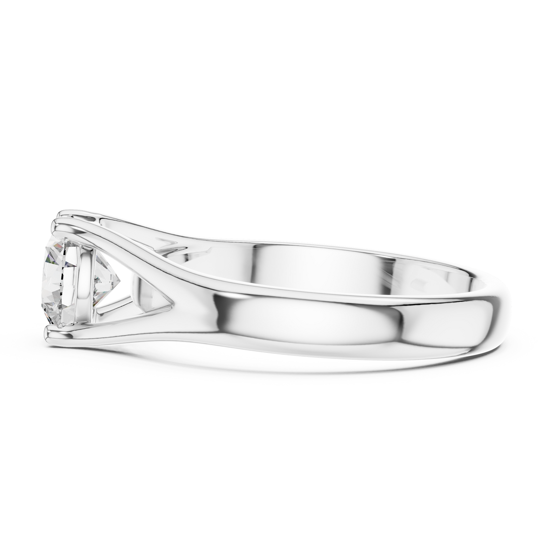 Elegant Split Shank Solitaire 1-CT Round Diamond Ring in 14_KT White Diamond