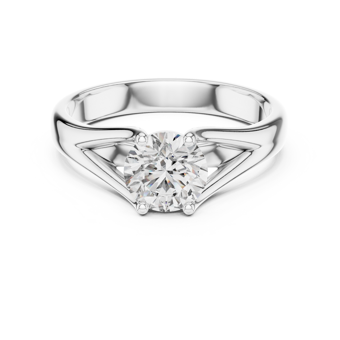 Elegant Split Shank Solitaire 1-CT Round Diamond Ring in 14_KT White Diamond