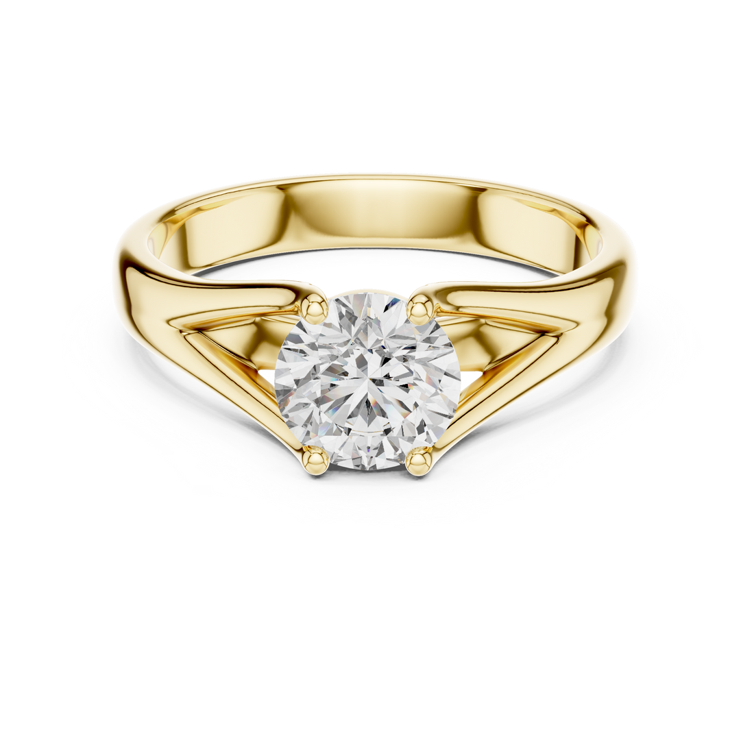 Elegant Split Shank Solitaire 1-CT Round Diamond Ring in 14_KT White Diamond