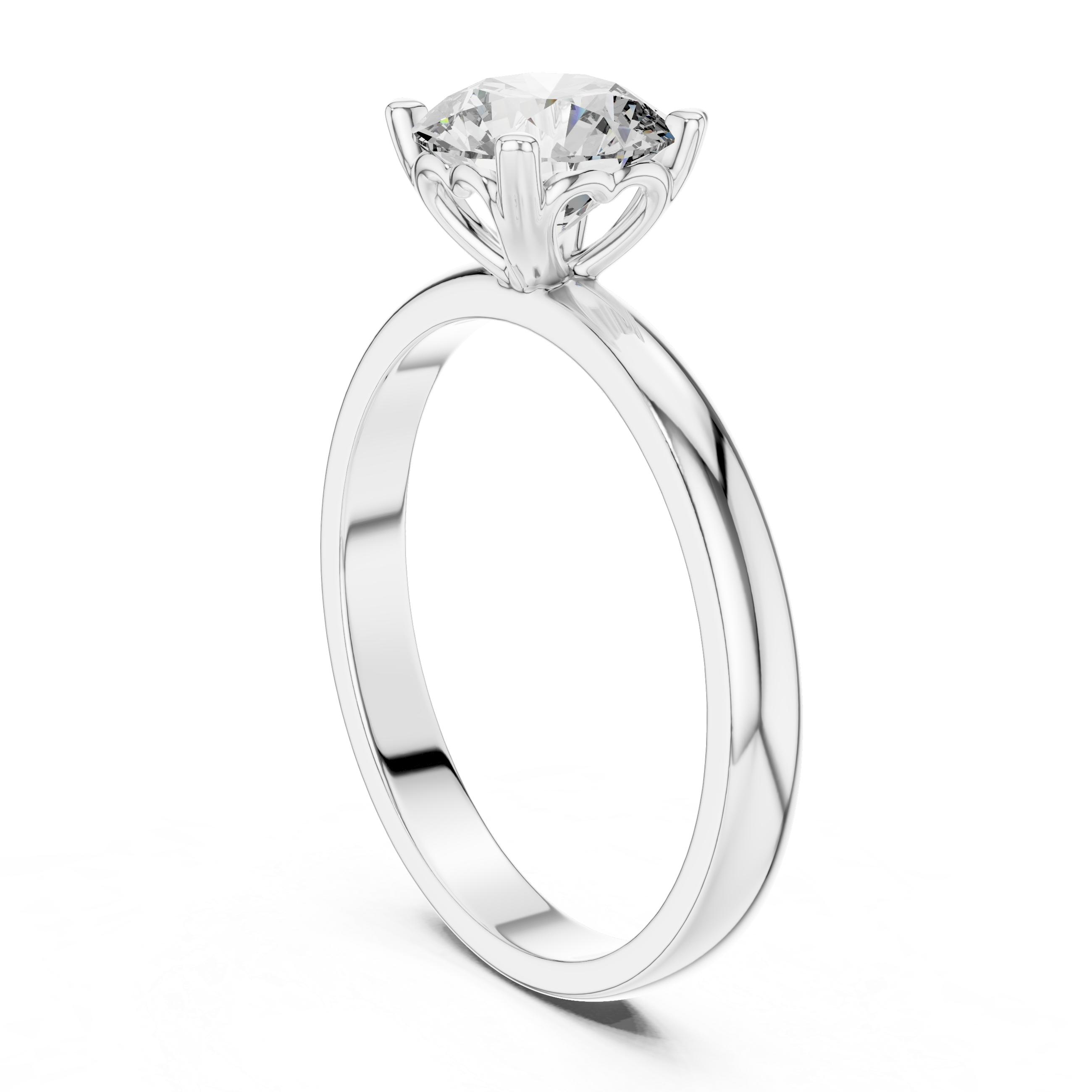 Silver ring with a large diamond on a white background