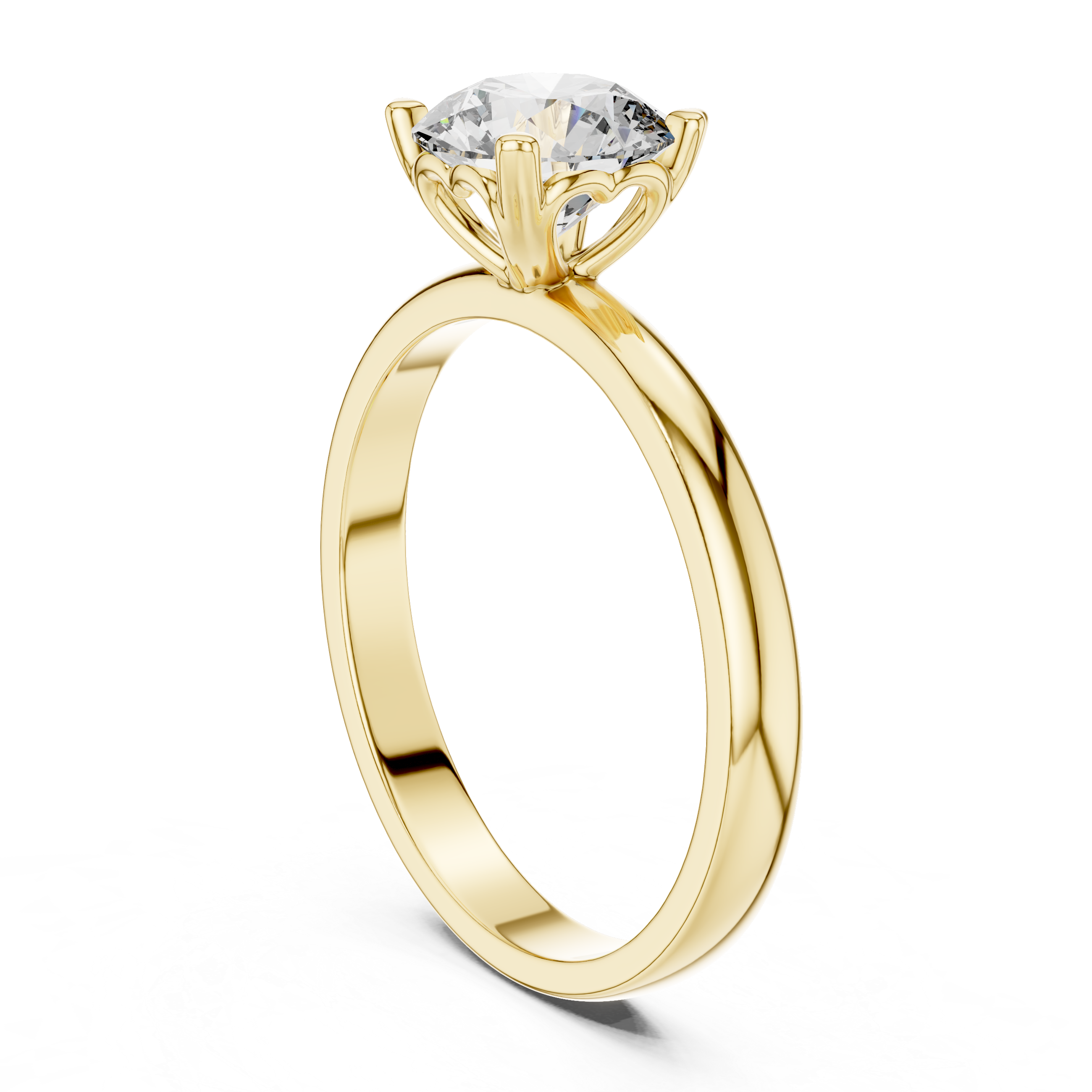 Gold ring with a diamond on a white background