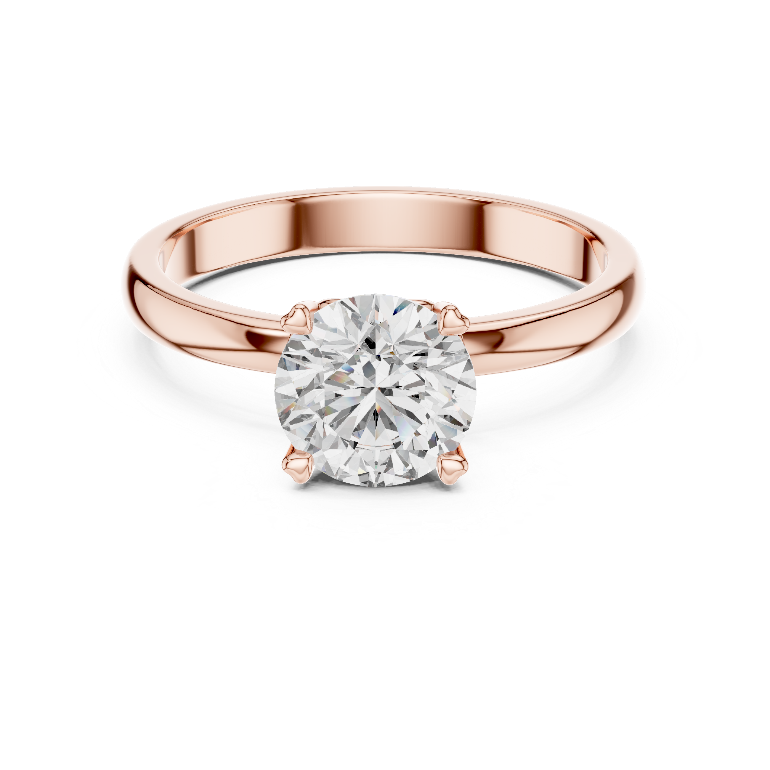 Rose gold ring with a diamond on a white background