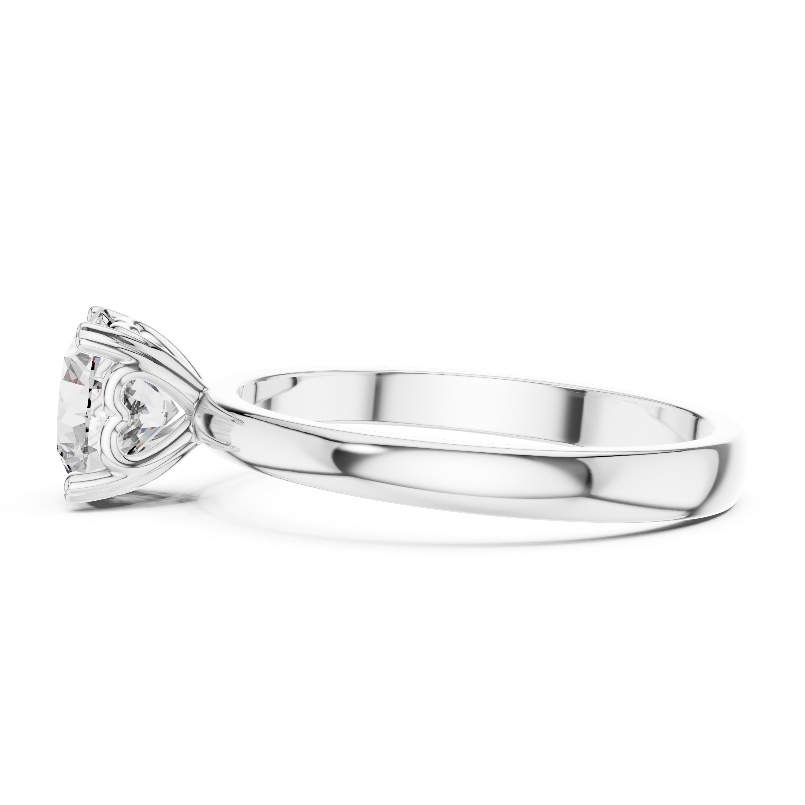 Silver ring with a heart-shaped diamond on a white background