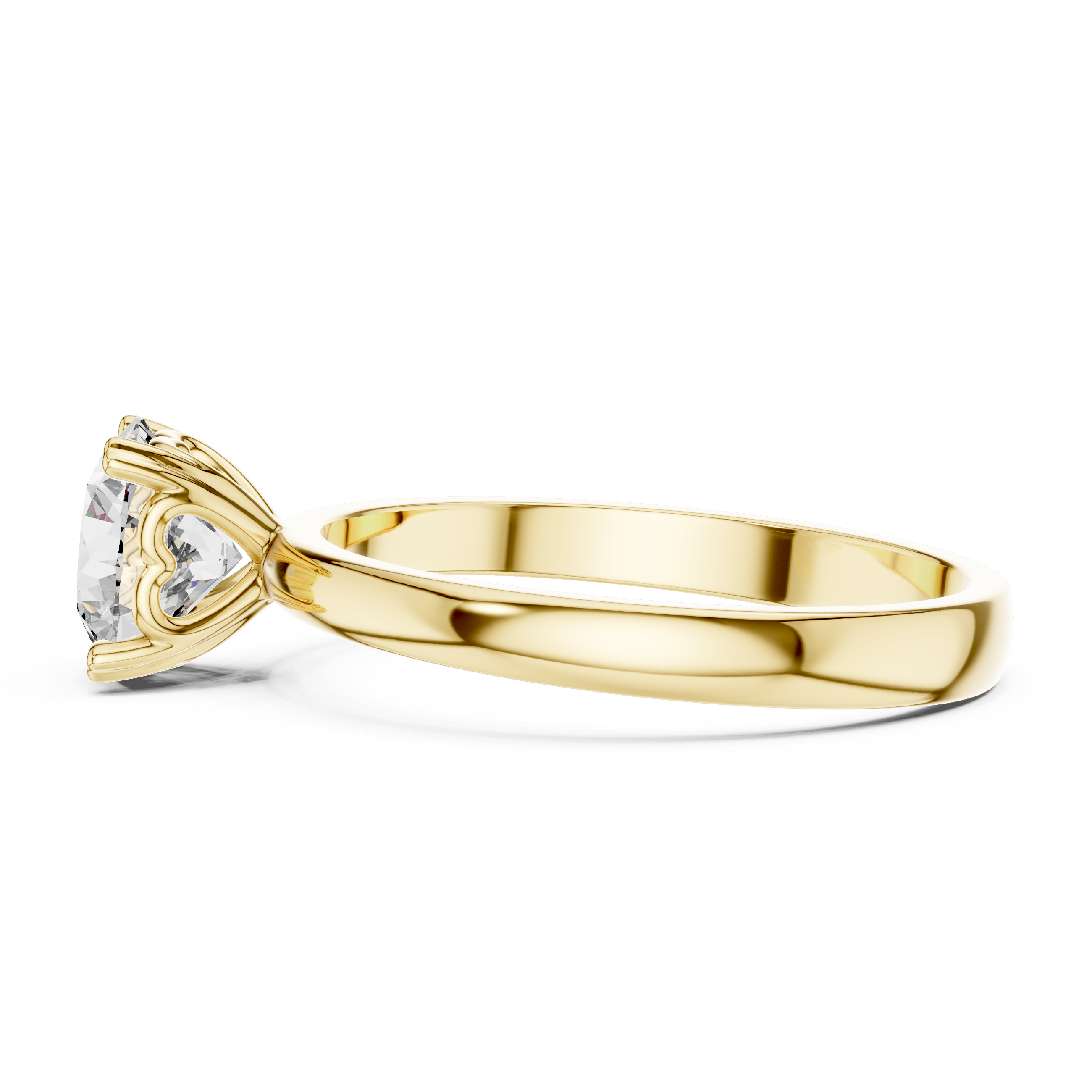 Gold ring with a heart-shaped diamond on a white background