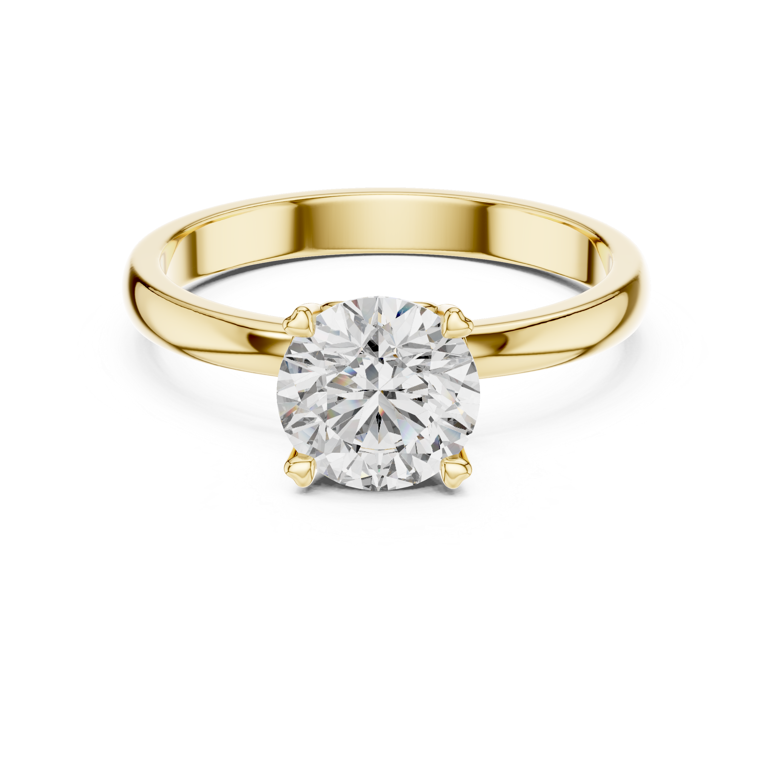 Gold ring with a diamond on a white background