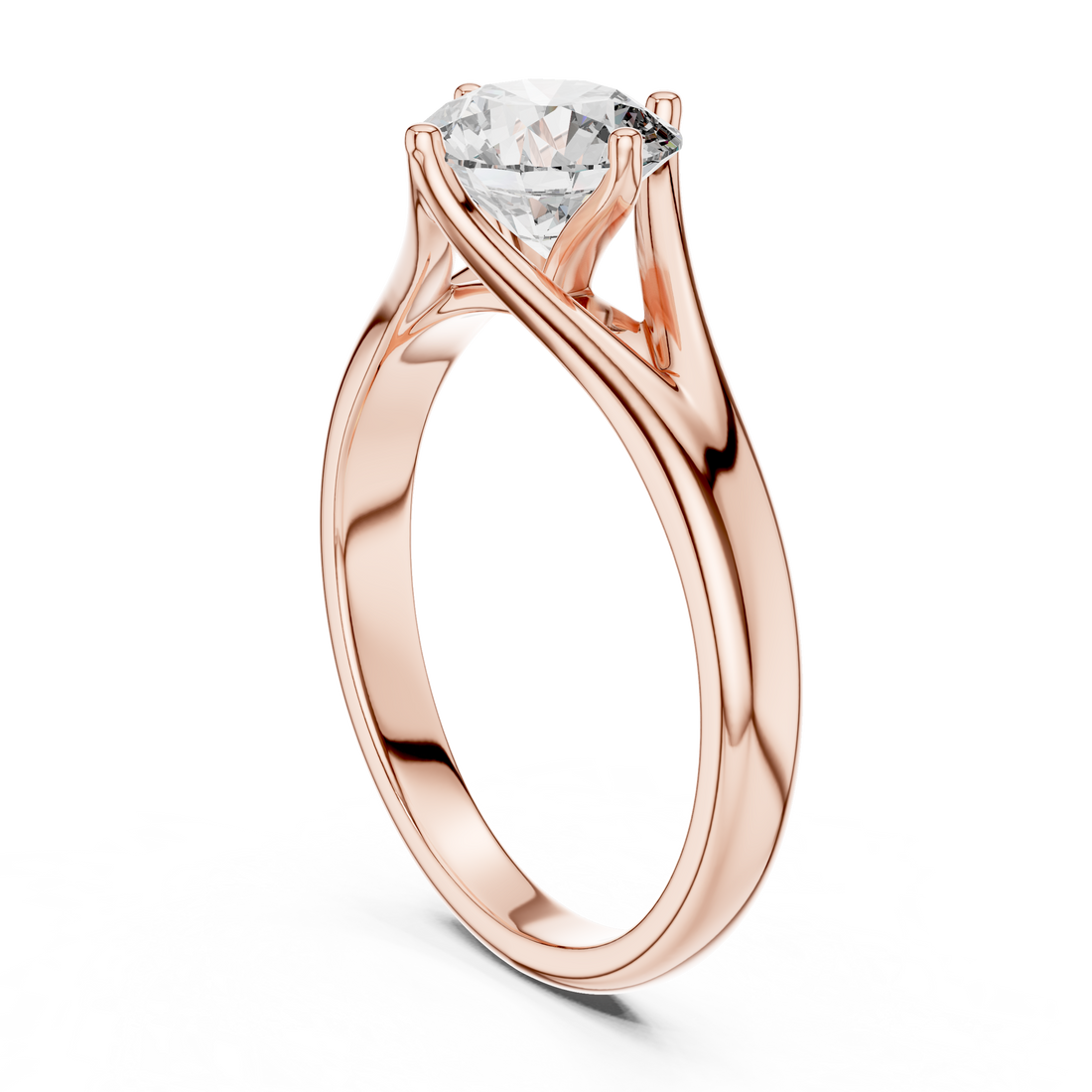 14-Kt White Gold Twisted Shank Solitaire 1-Ct Round Diamond Ring