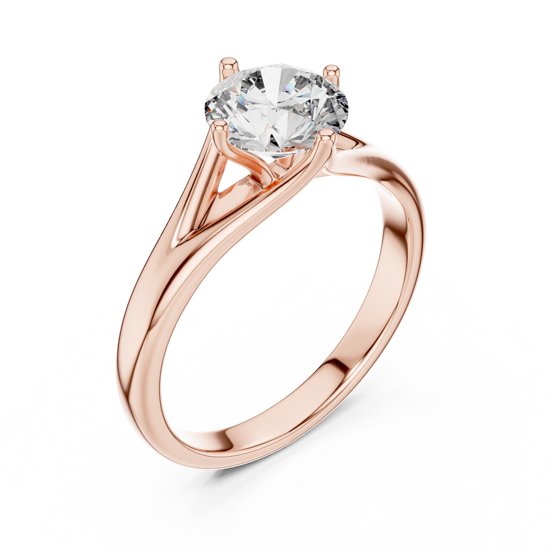 14-Kt White Gold Twisted Shank Solitaire 1-Ct Round Diamond Ring