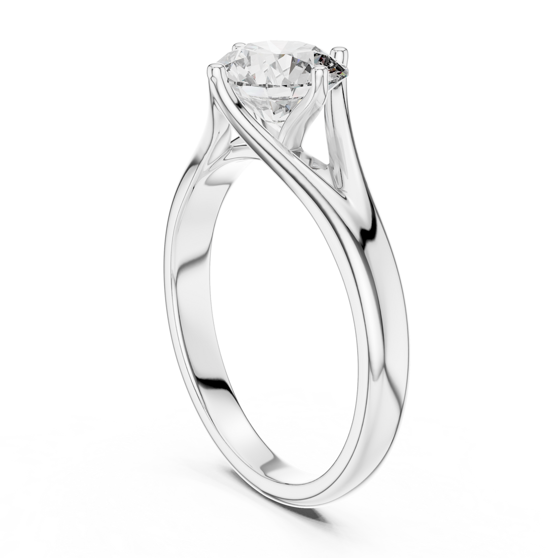 14-Kt White Gold Twisted Shank Solitaire 1-Ct Round Diamond Ring