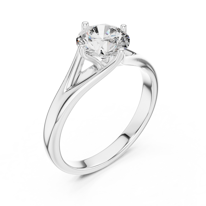 14-Kt White Gold Twisted Shank Solitaire 1-Ct Round Diamond Ring