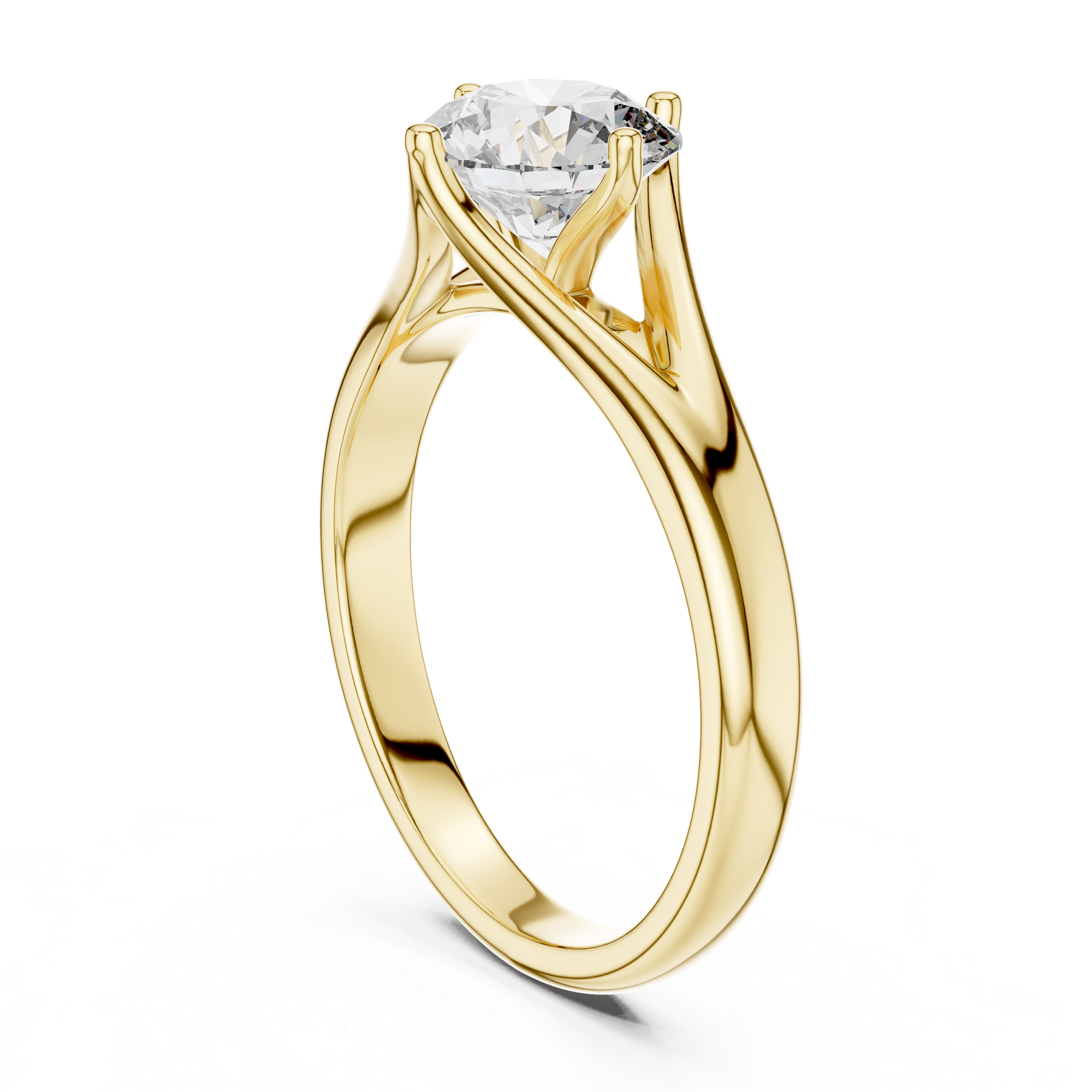 Gold ring with a diamond on a white background