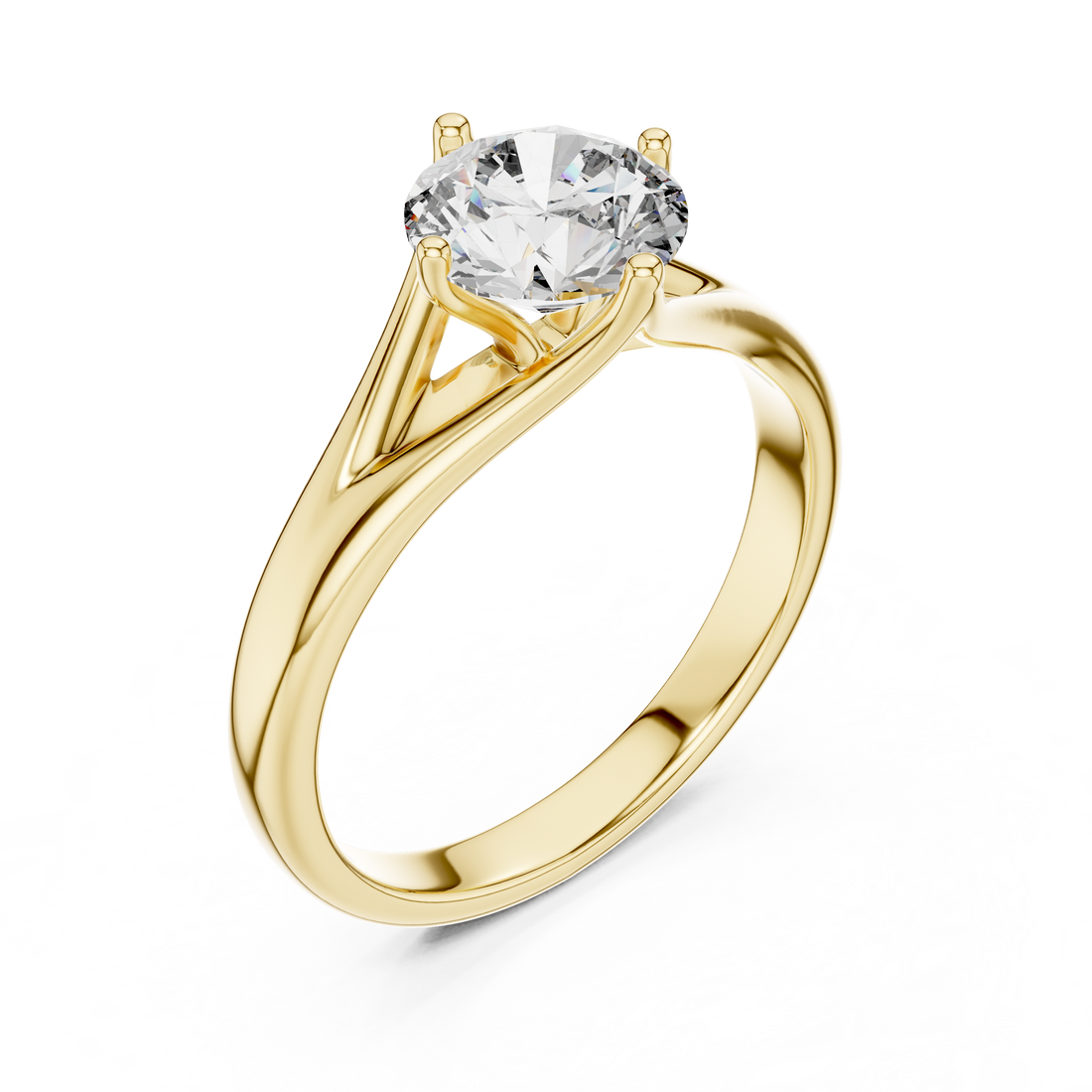 14-Kt White Gold Twisted Shank Solitaire 1-Ct Round Diamond Ring