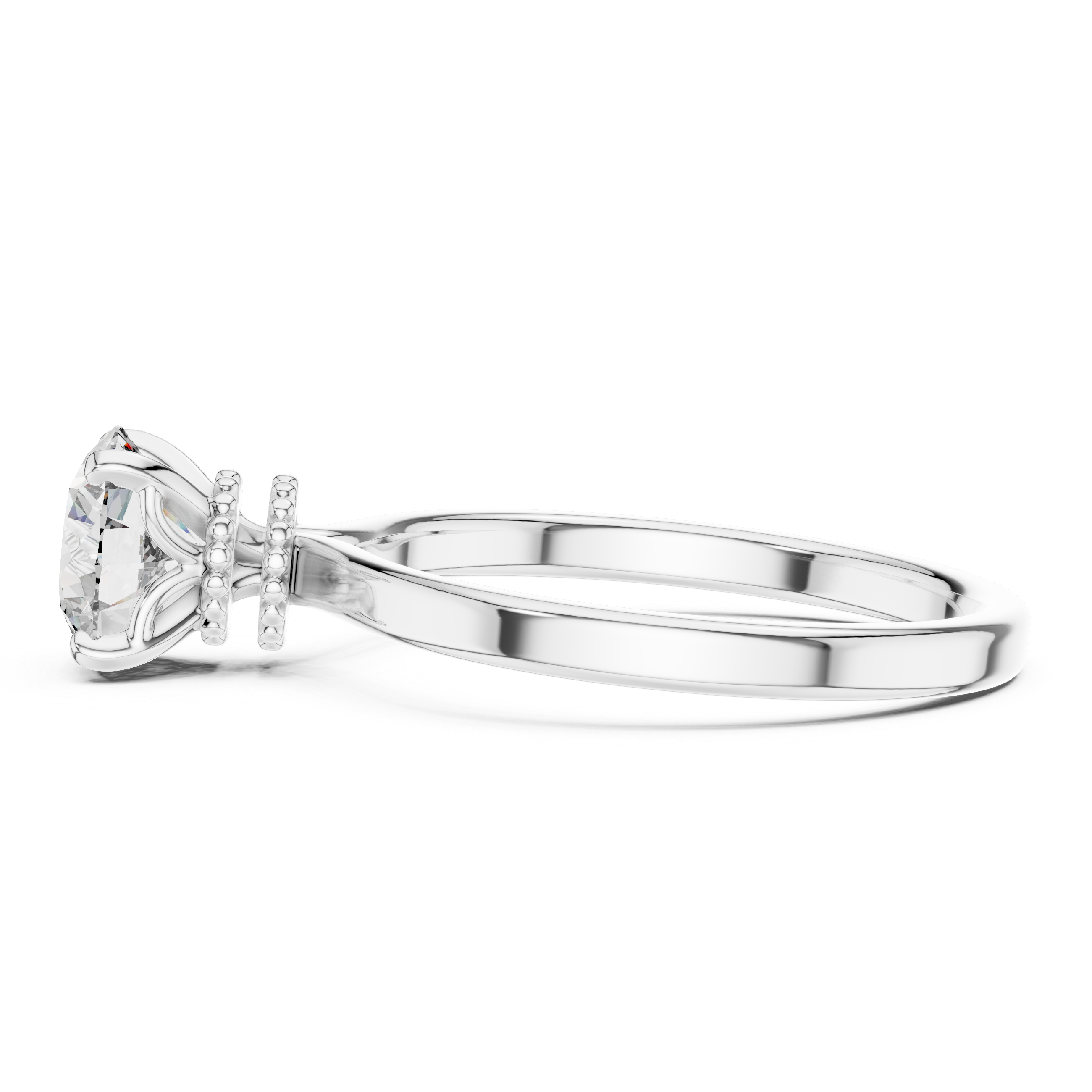Silver ring with a diamond on a white background