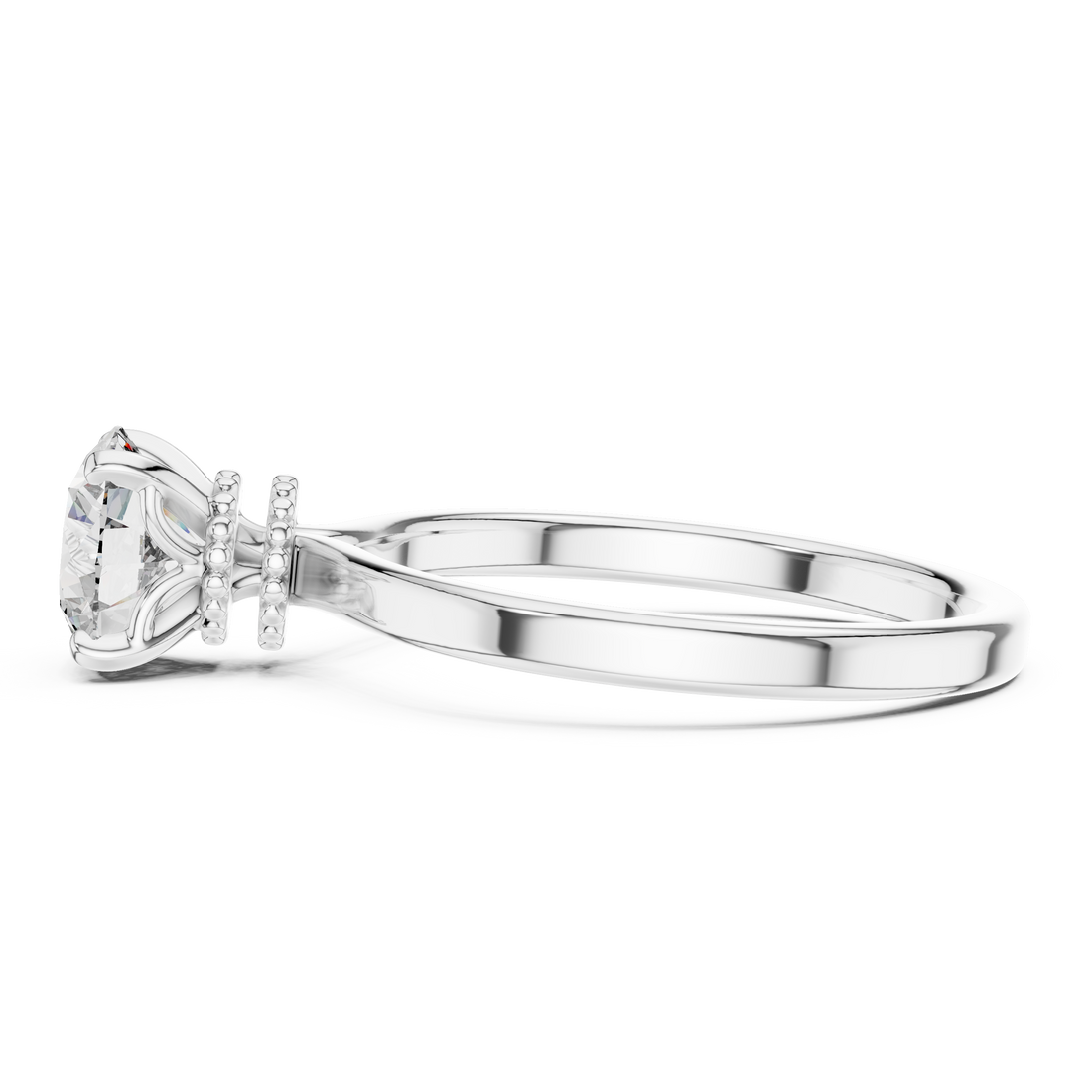 14-KT Elegant Solitaire 1-Ct Round Diamond Ring with Beaded Basket Setting