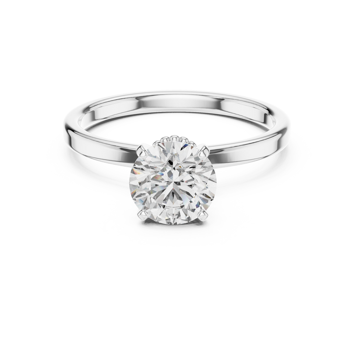 14-KT Elegant Solitaire 1-Ct Round Diamond Ring with Beaded Basket Setting