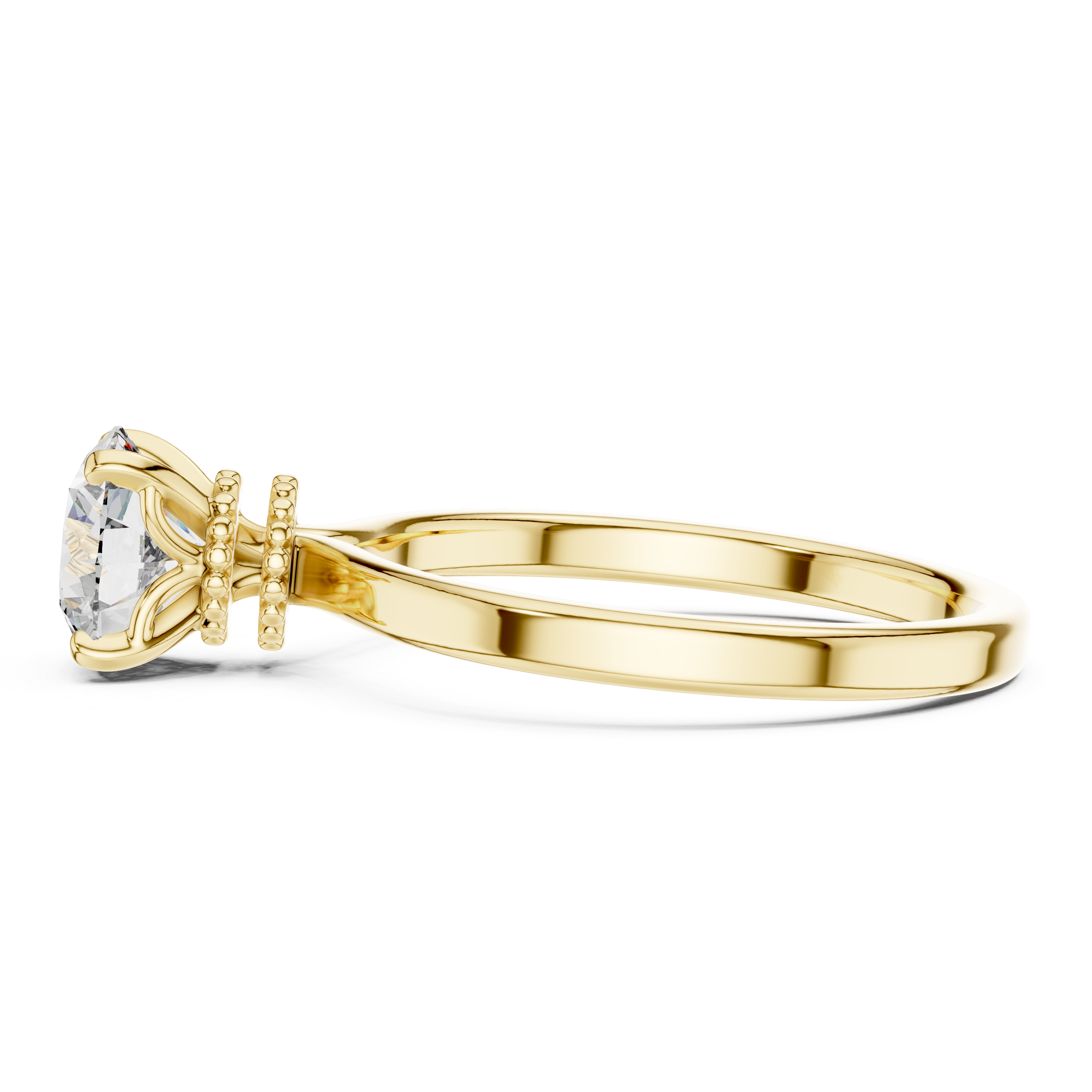Gold ring with a diamond on a white background