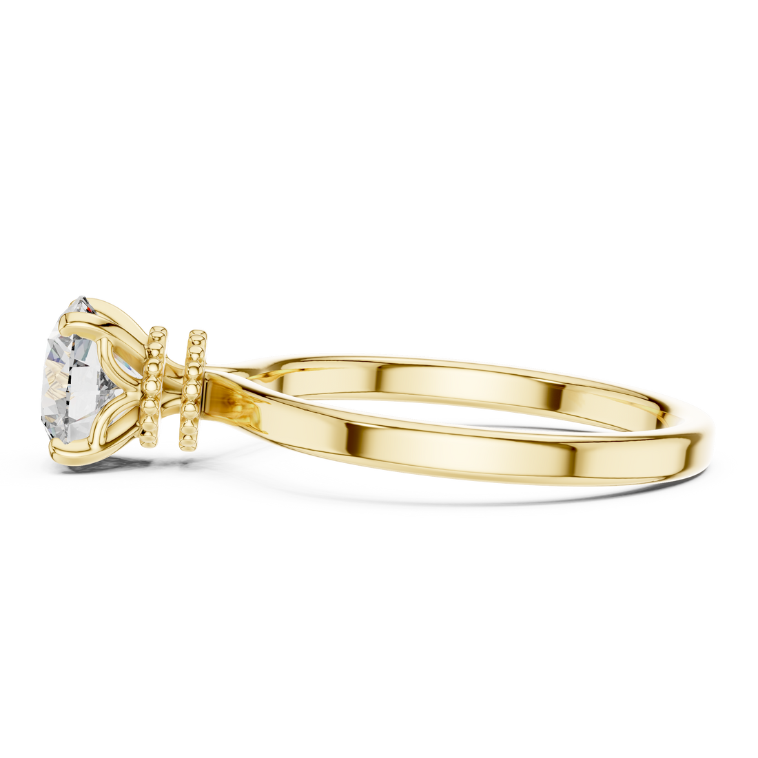 14-KT Elegant Solitaire 1-Ct Round Diamond Ring with Beaded Basket Setting