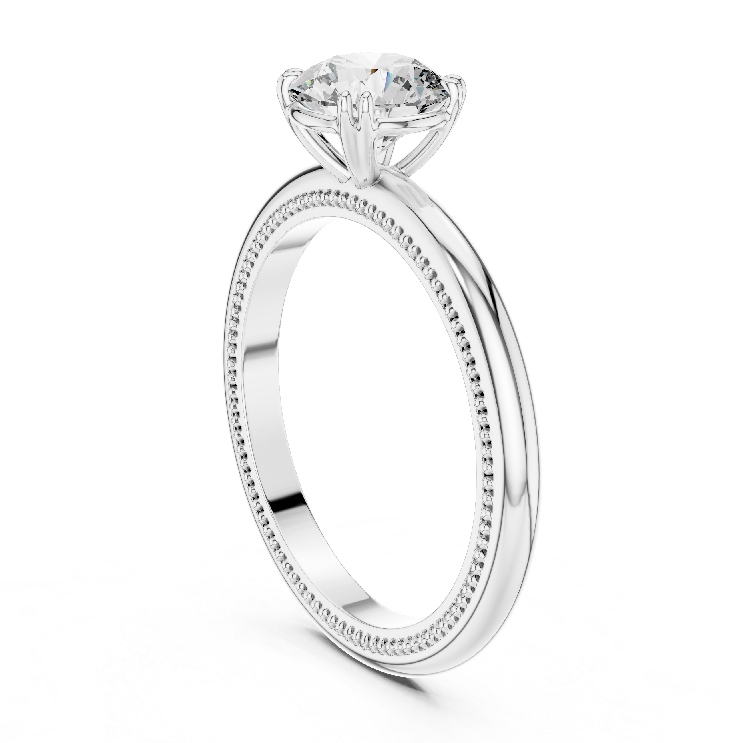 Silver ring with a diamond on a white background