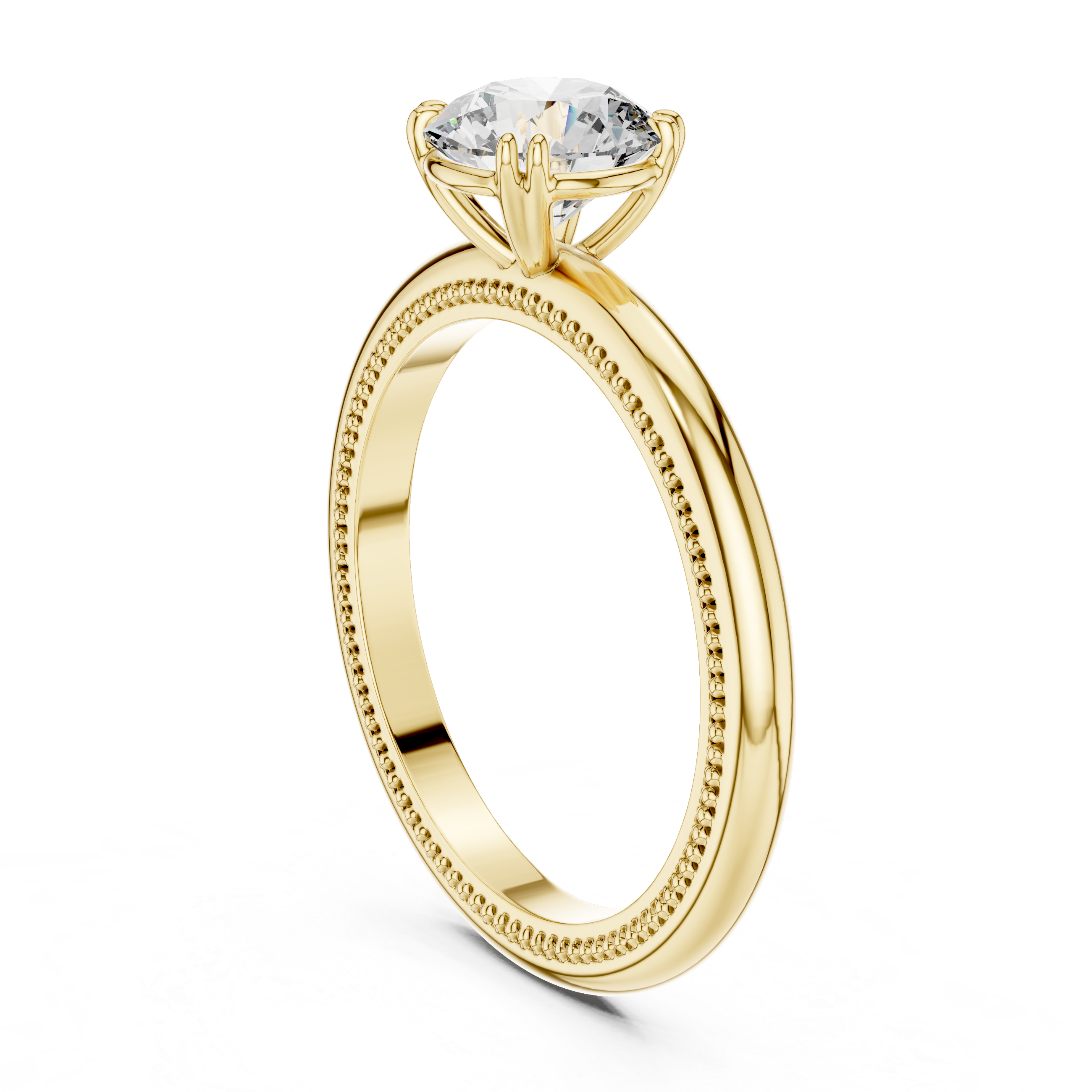 Gold ring with a diamond on a white background