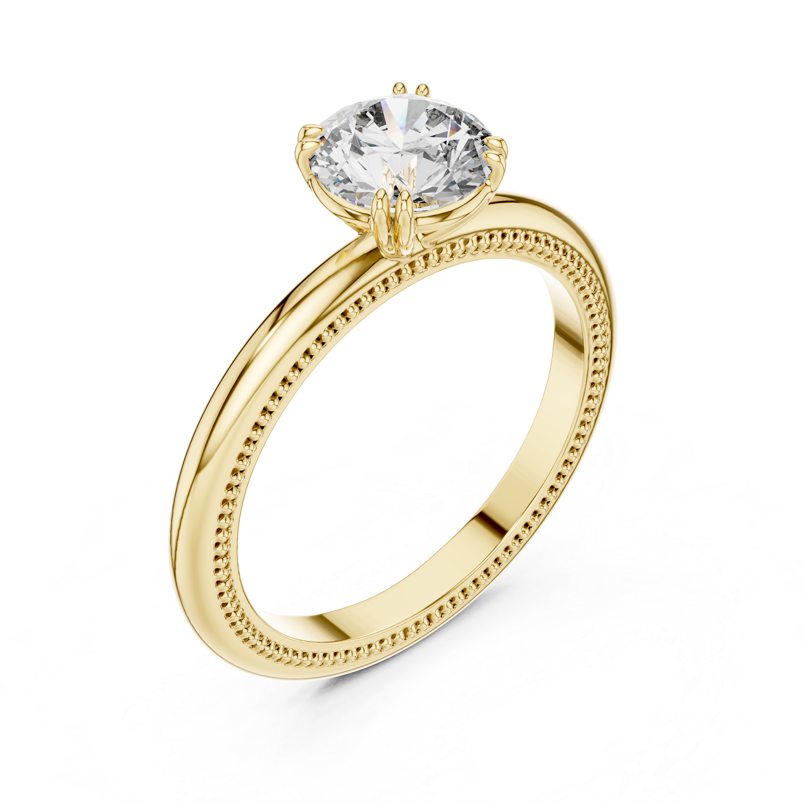 Gold ring with a diamond on a white background