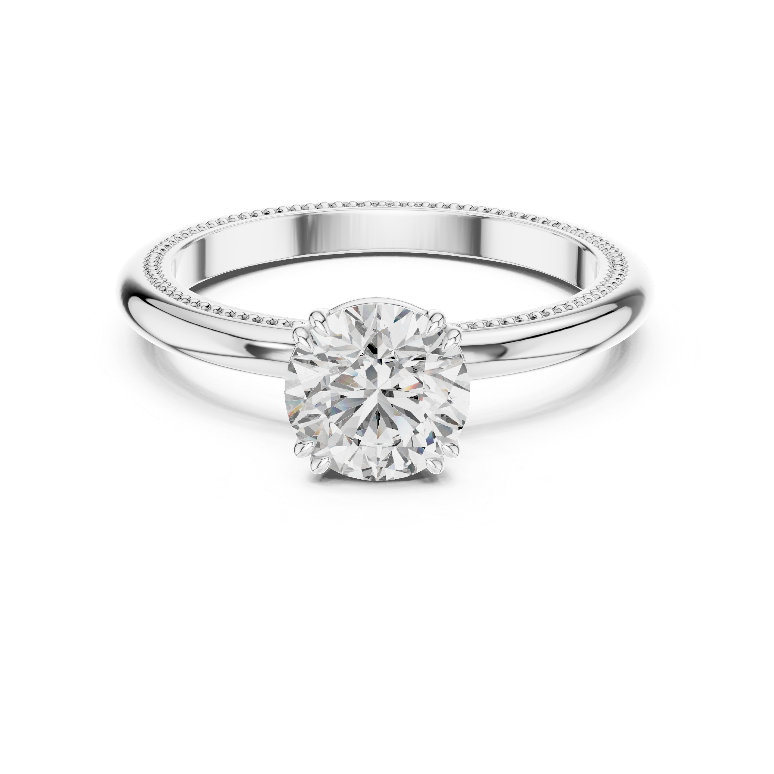 Silver ring with a diamond on a white background