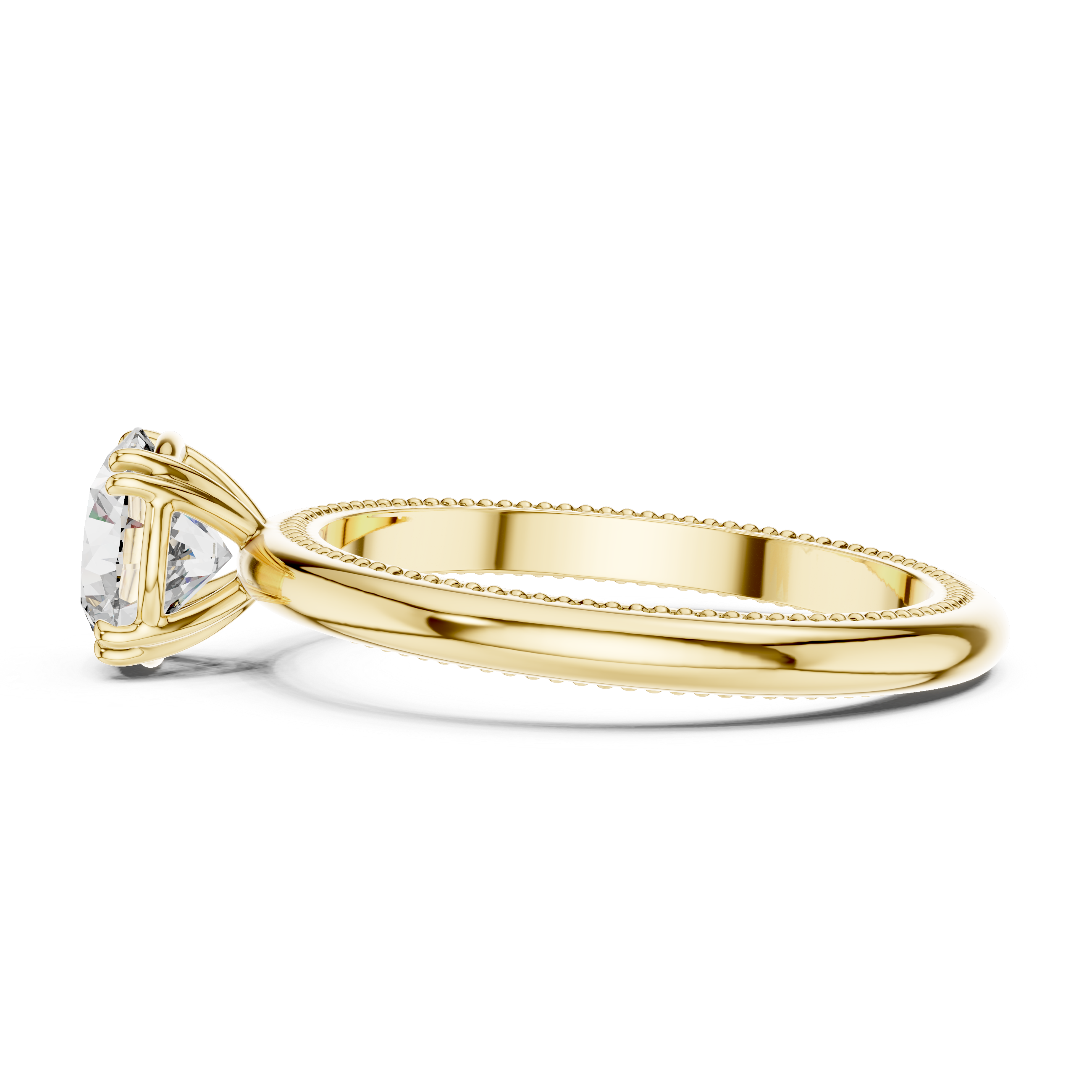 Gold ring with a diamond on a white background