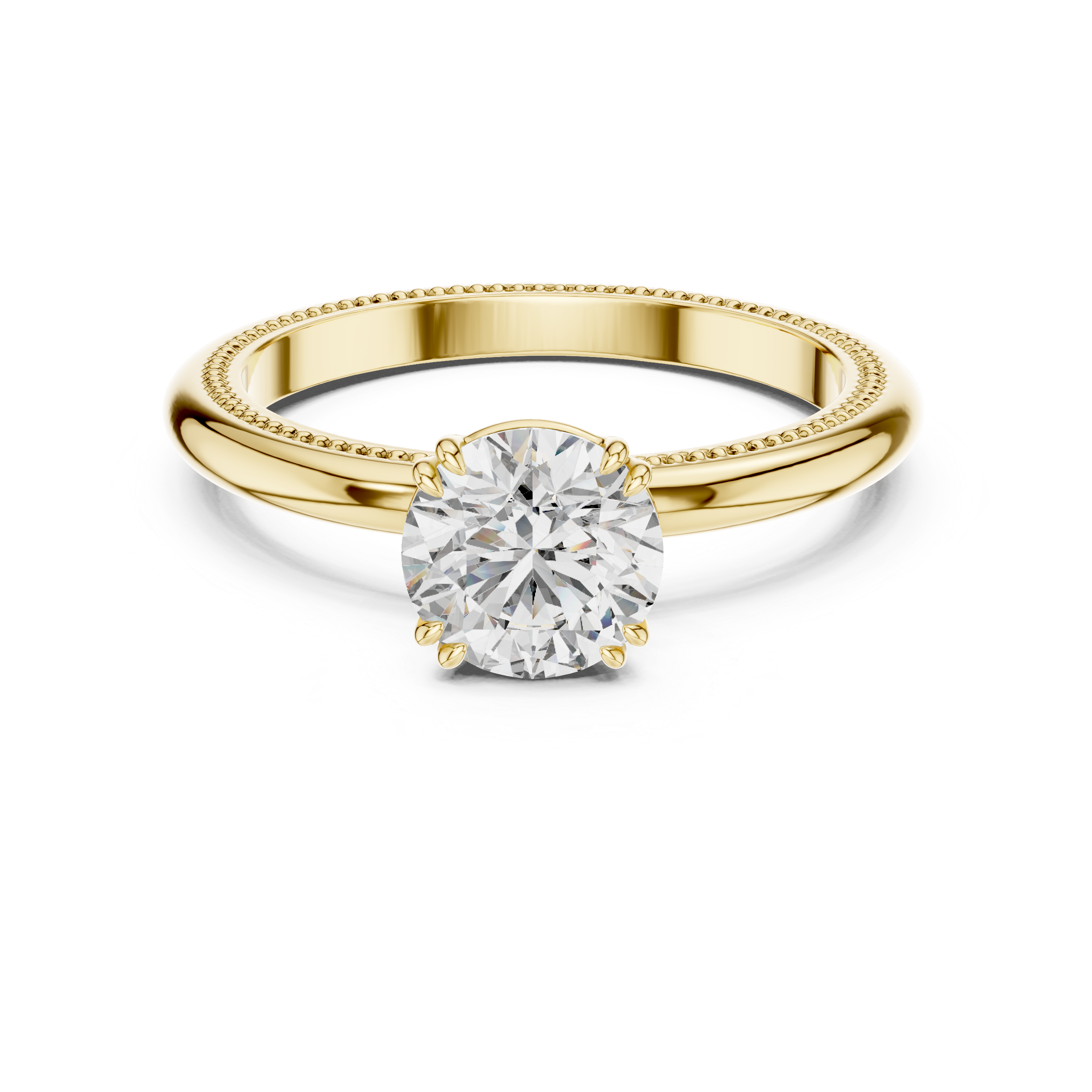 Gold ring with a diamond on a white background