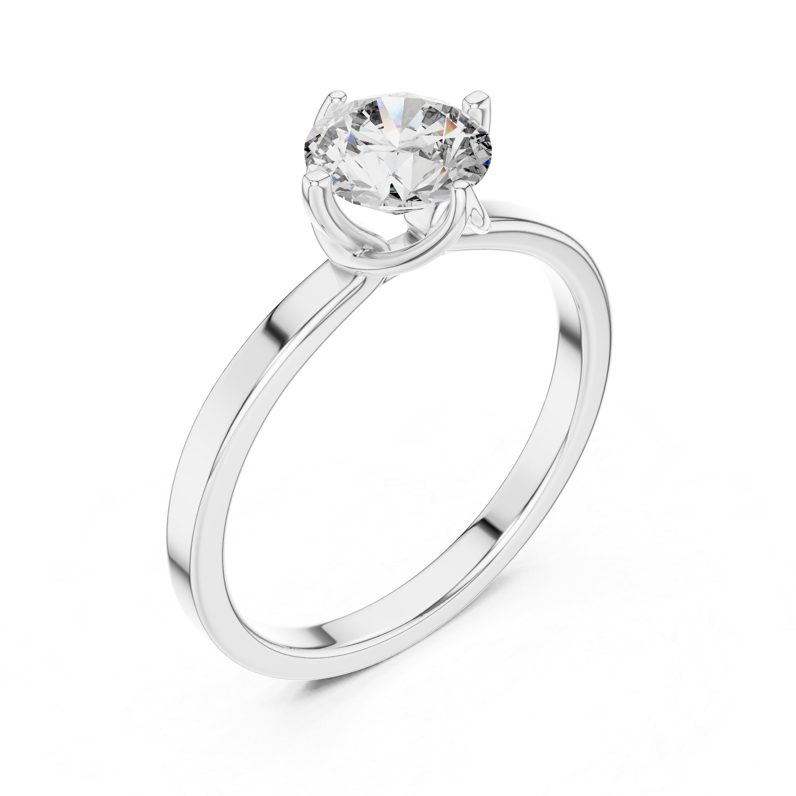 Silver ring with a large diamond on a white background