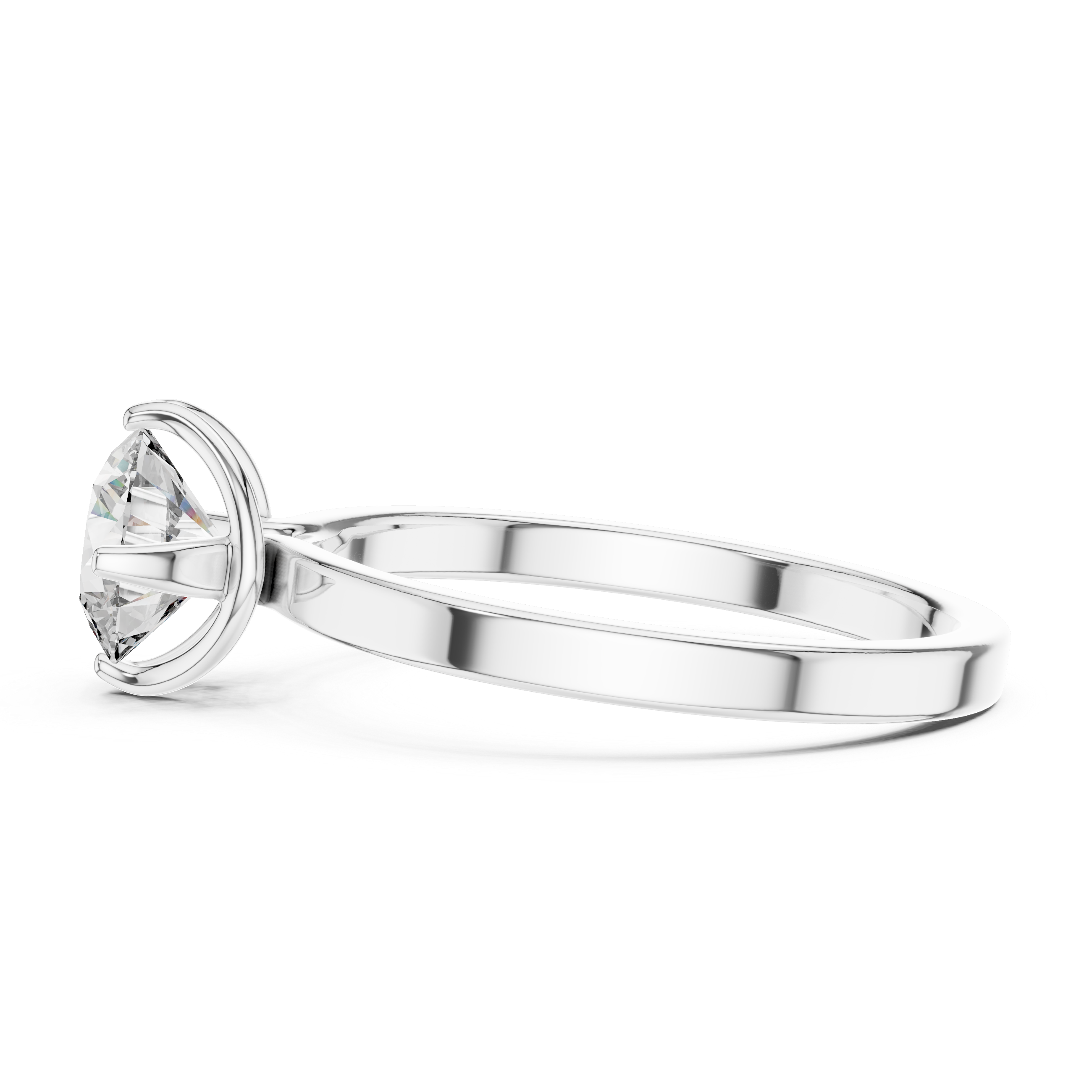 Silver ring with a clear gemstone on a white background