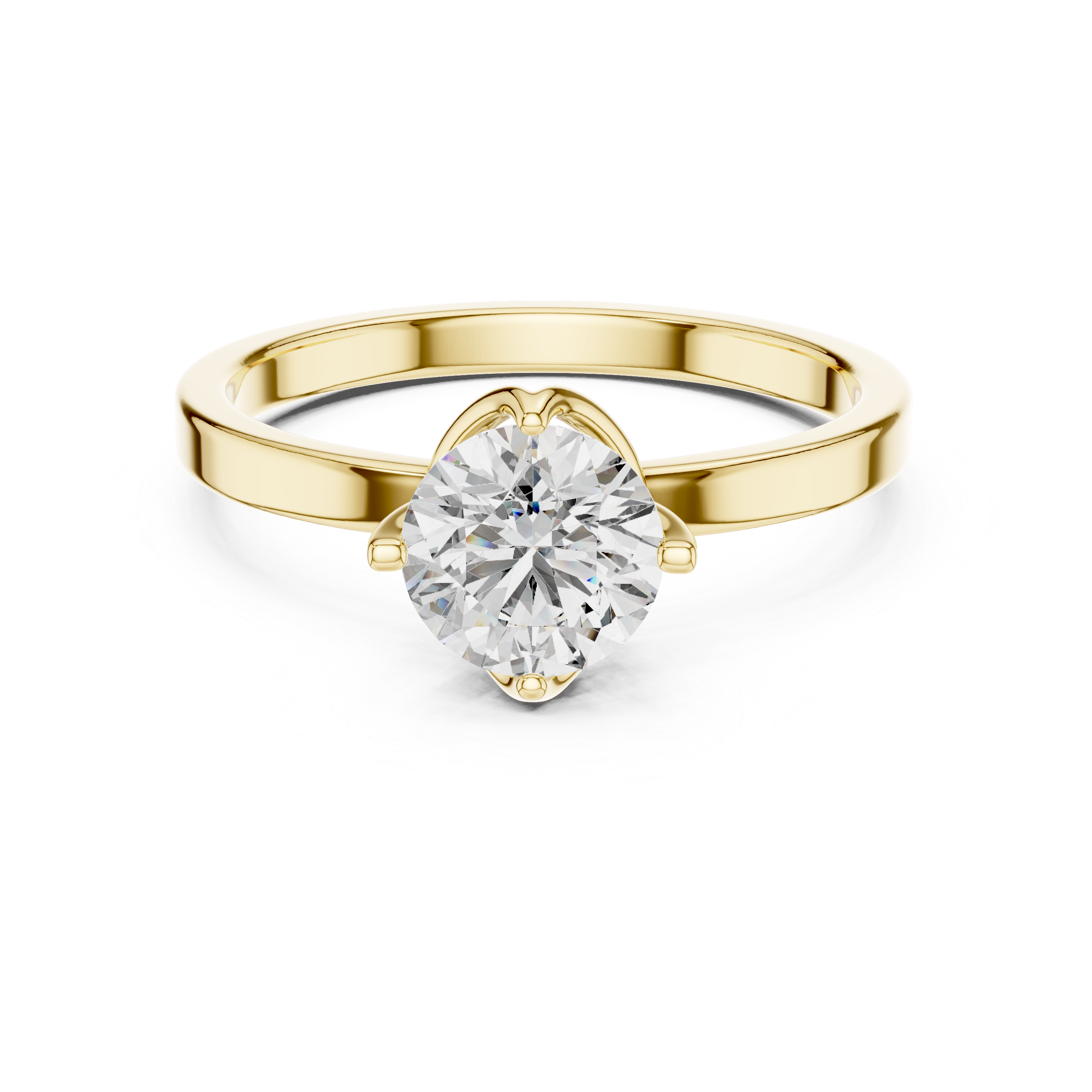 Gold ring with a large diamond on a white background