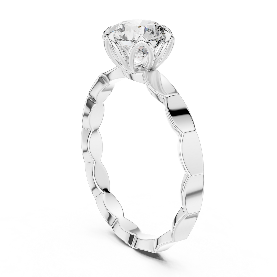 Petal Crown 1-Ct Round Diamond Ring in 14-KT White Gold