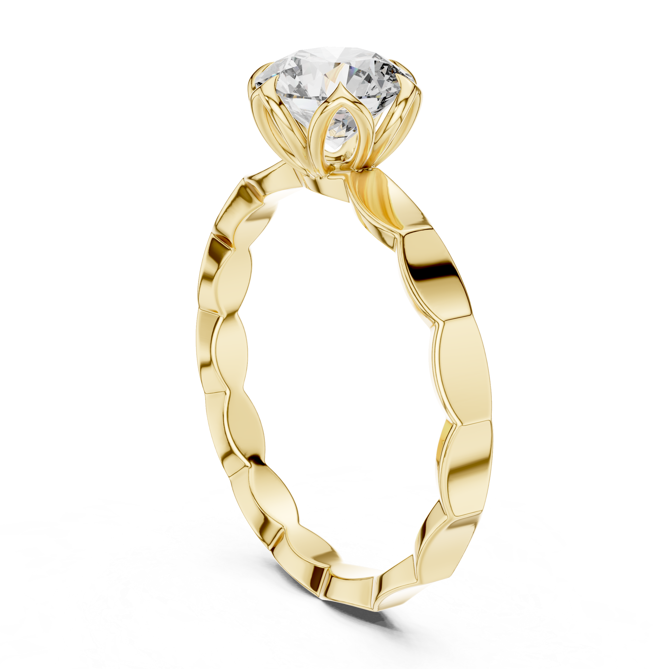 Gold ring with a diamond on a white background