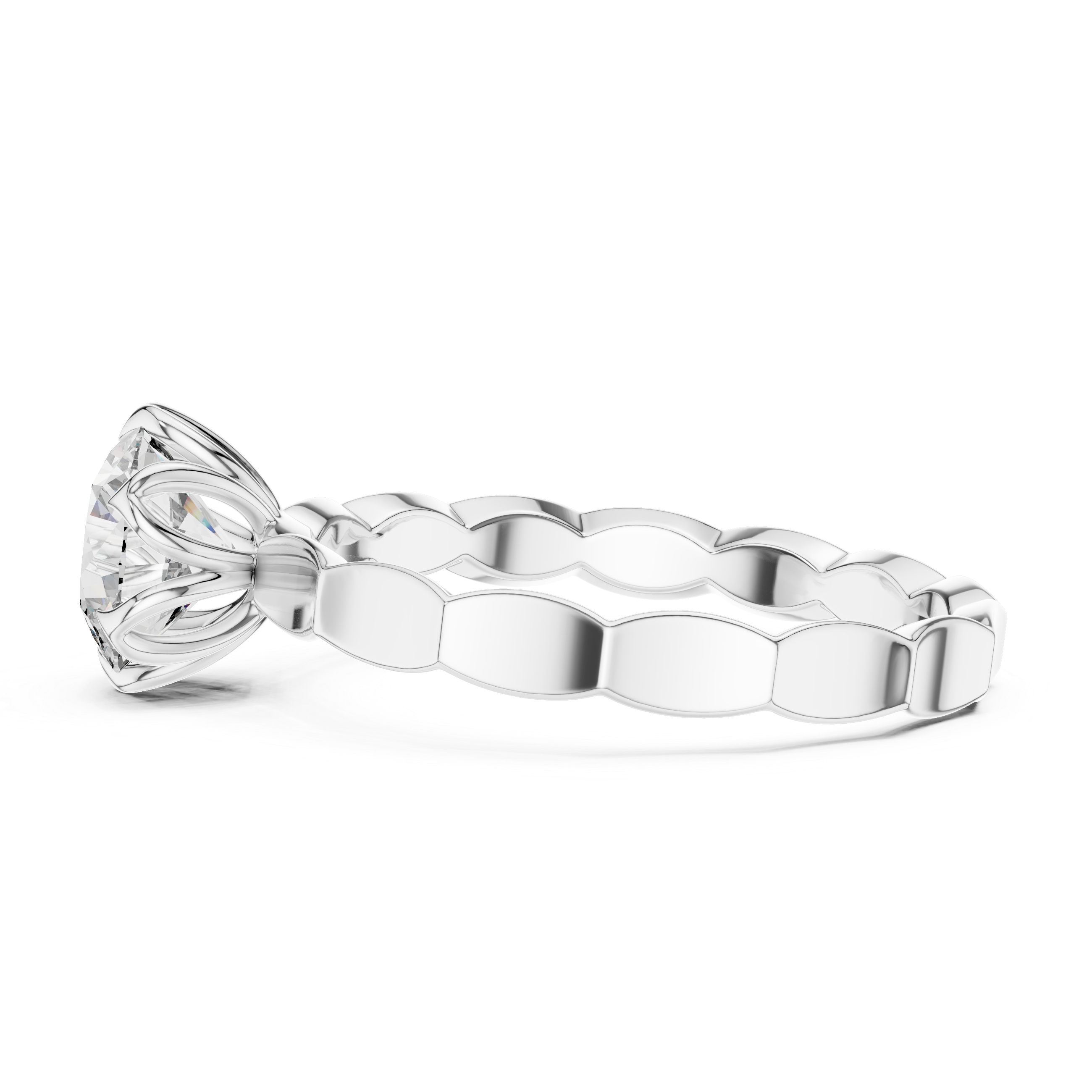 Silver ring with a diamond on a white background