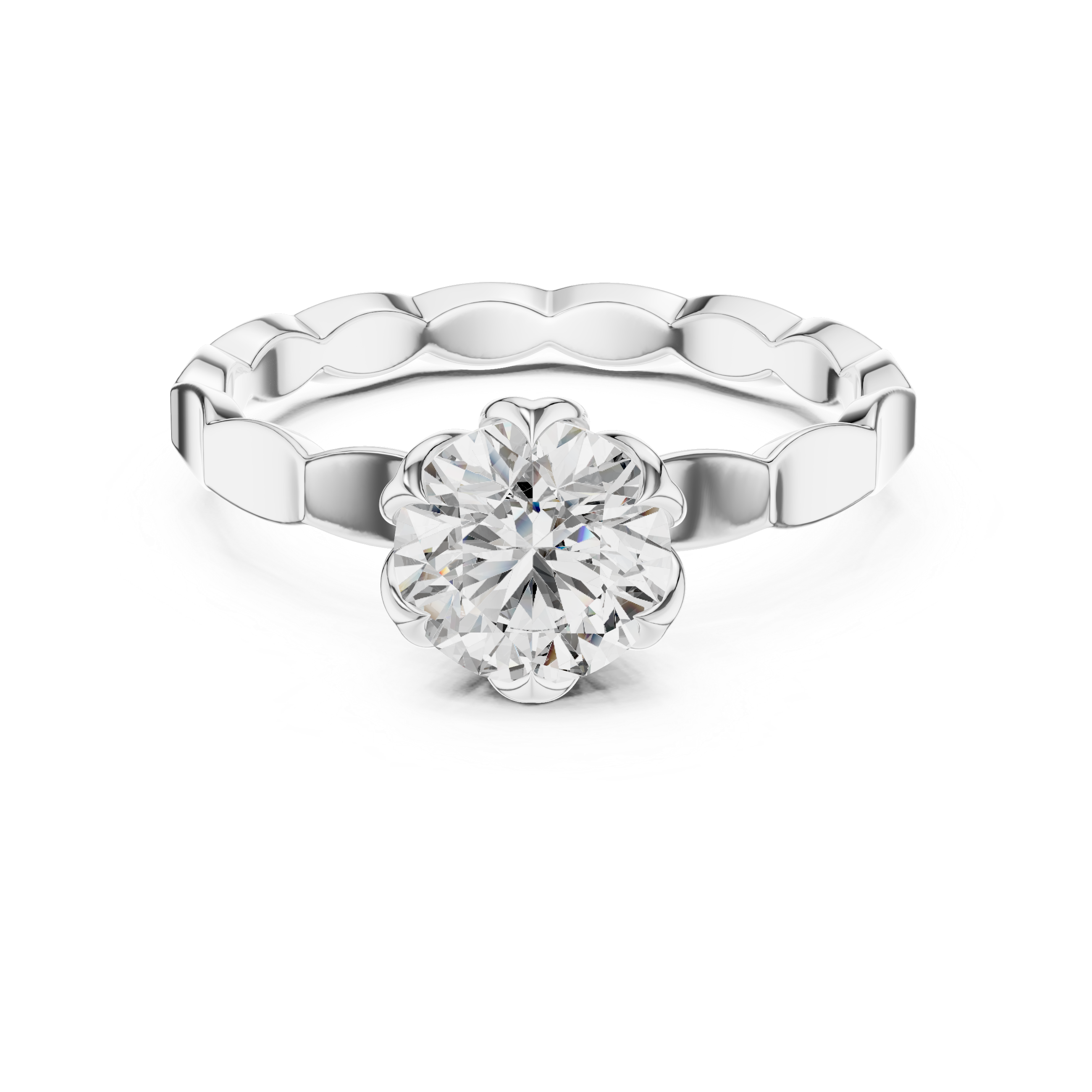 Silver ring with a diamond on a white background