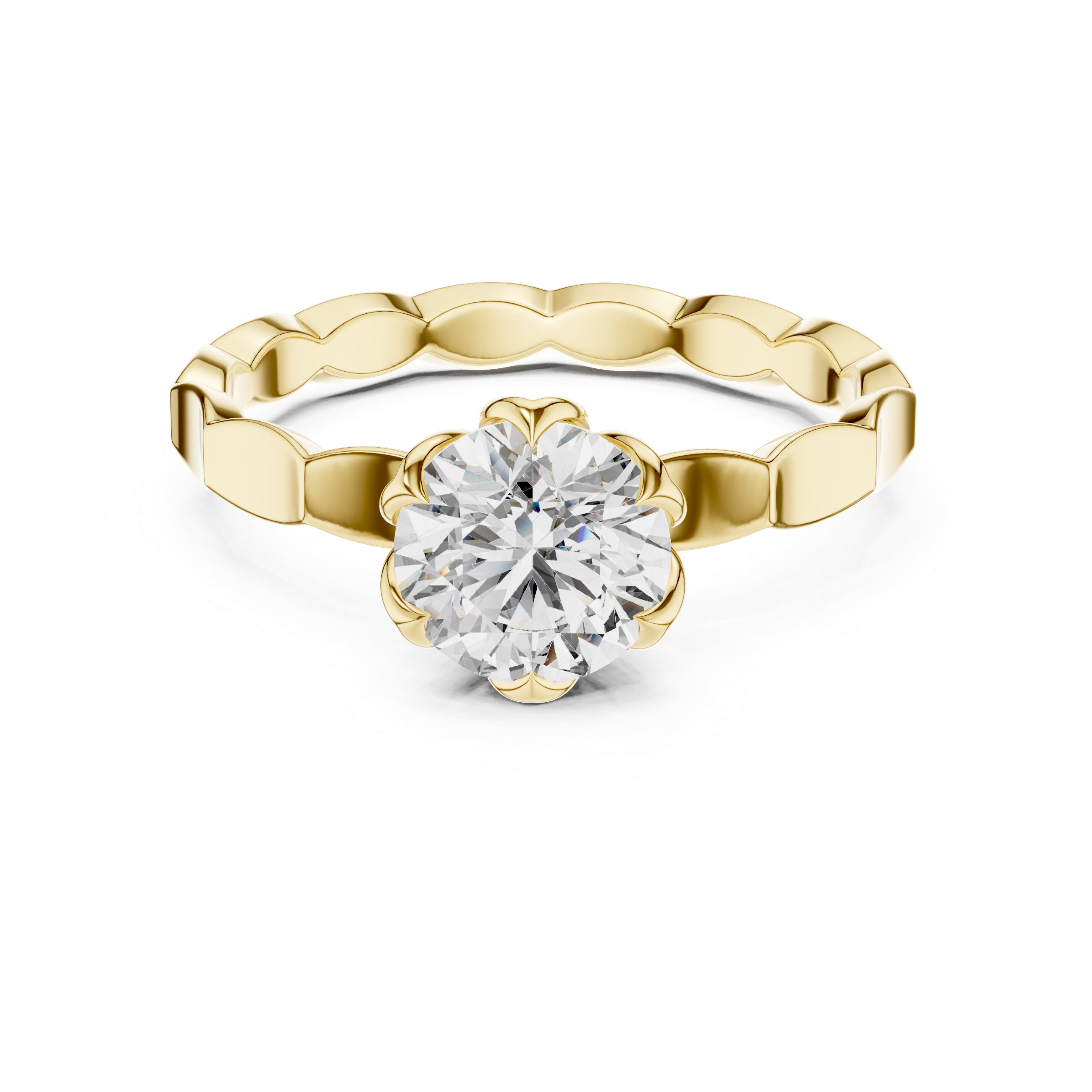 Gold ring with a diamond on a white background