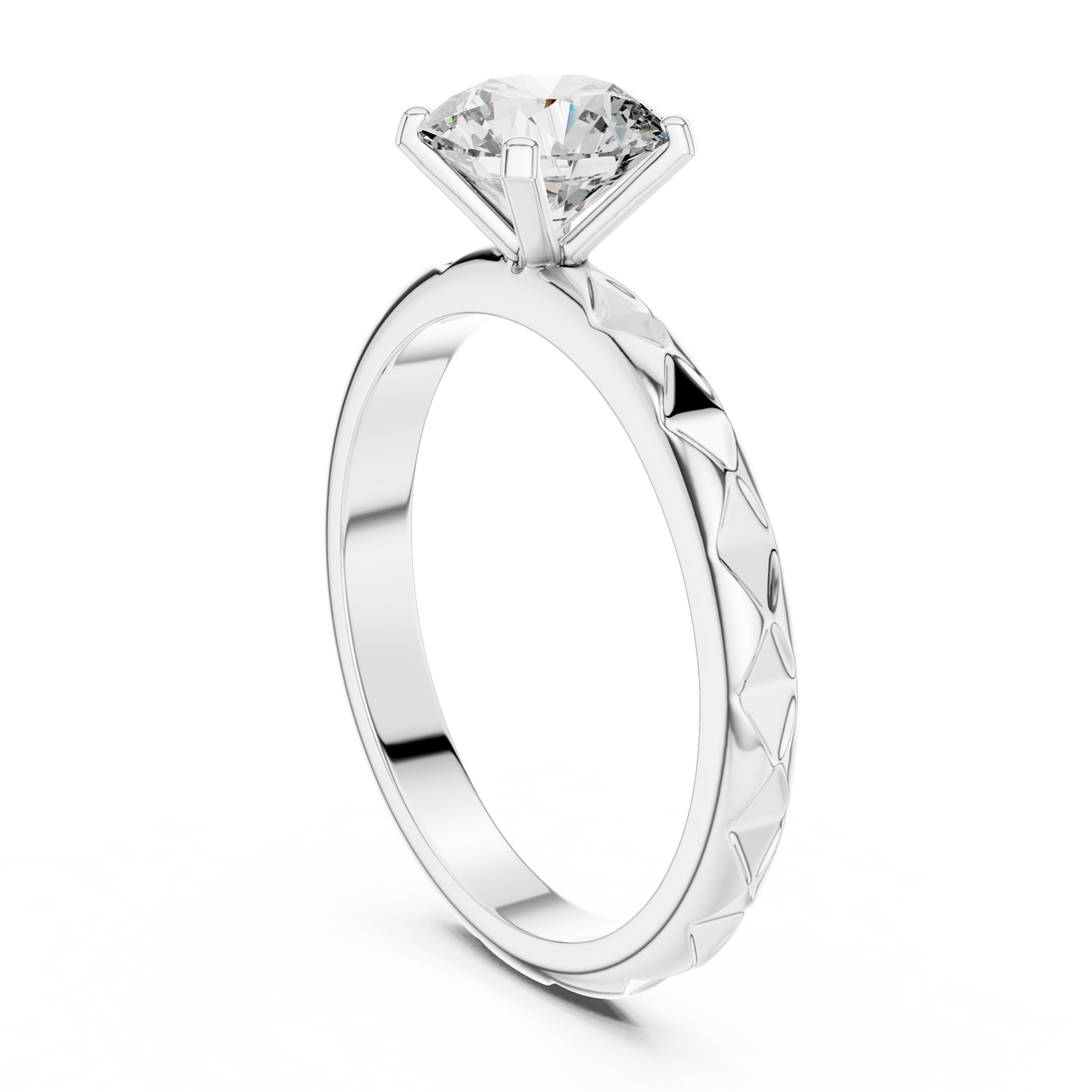 Quilted Solitaire 1-Ct Round Diamond Ring in 14-KT White Gold