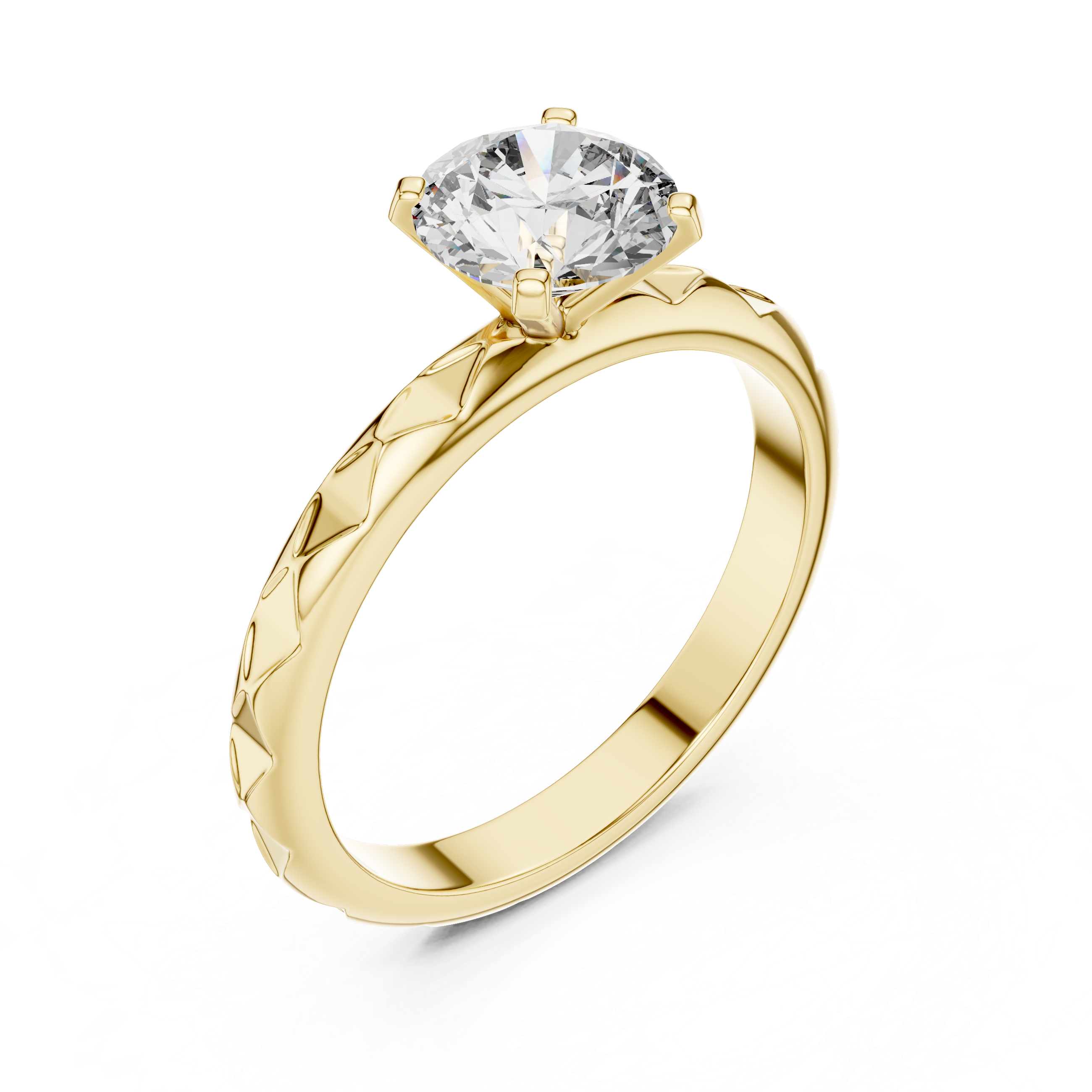 Gold ring with a diamond on a white background