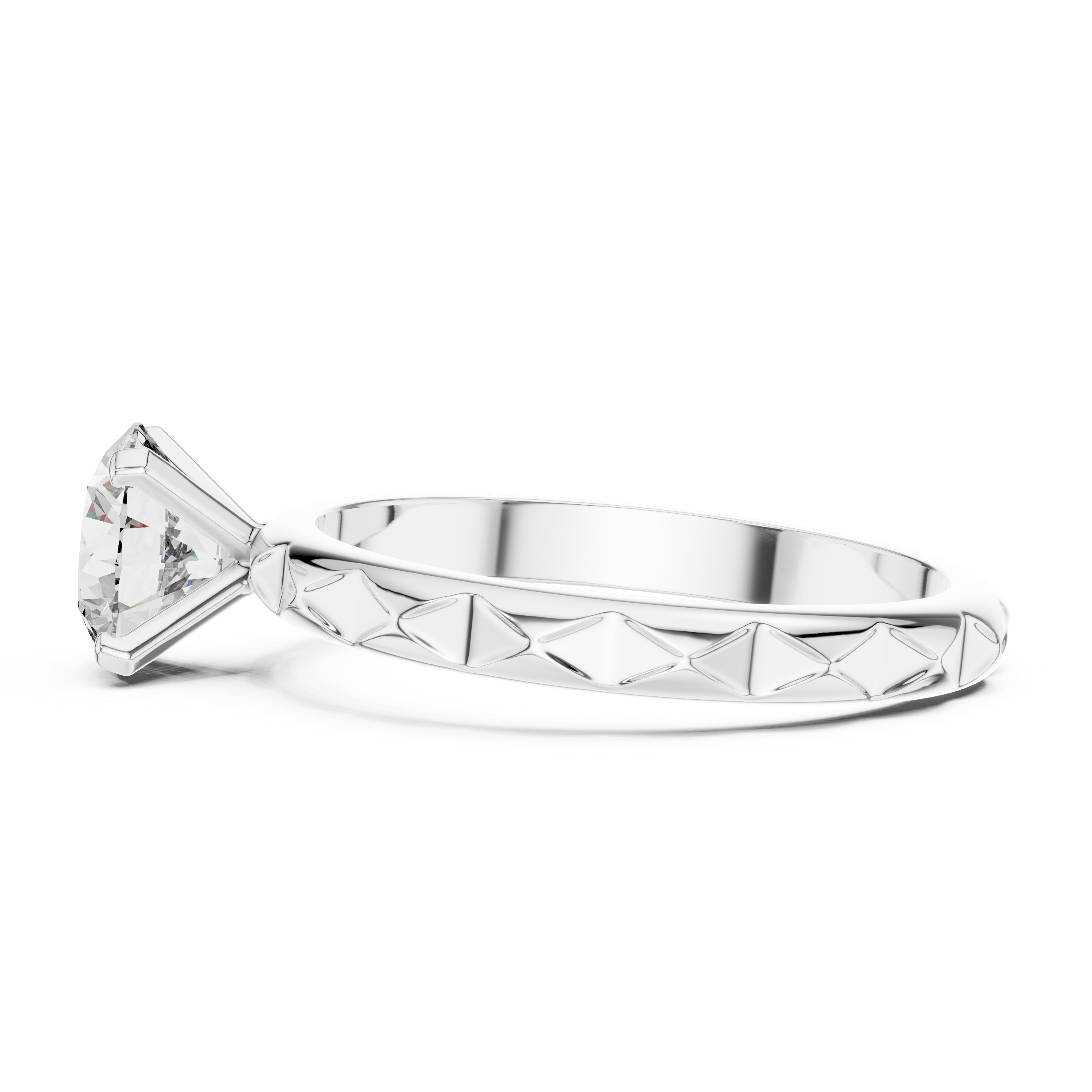 Silver ring with a diamond on a white background