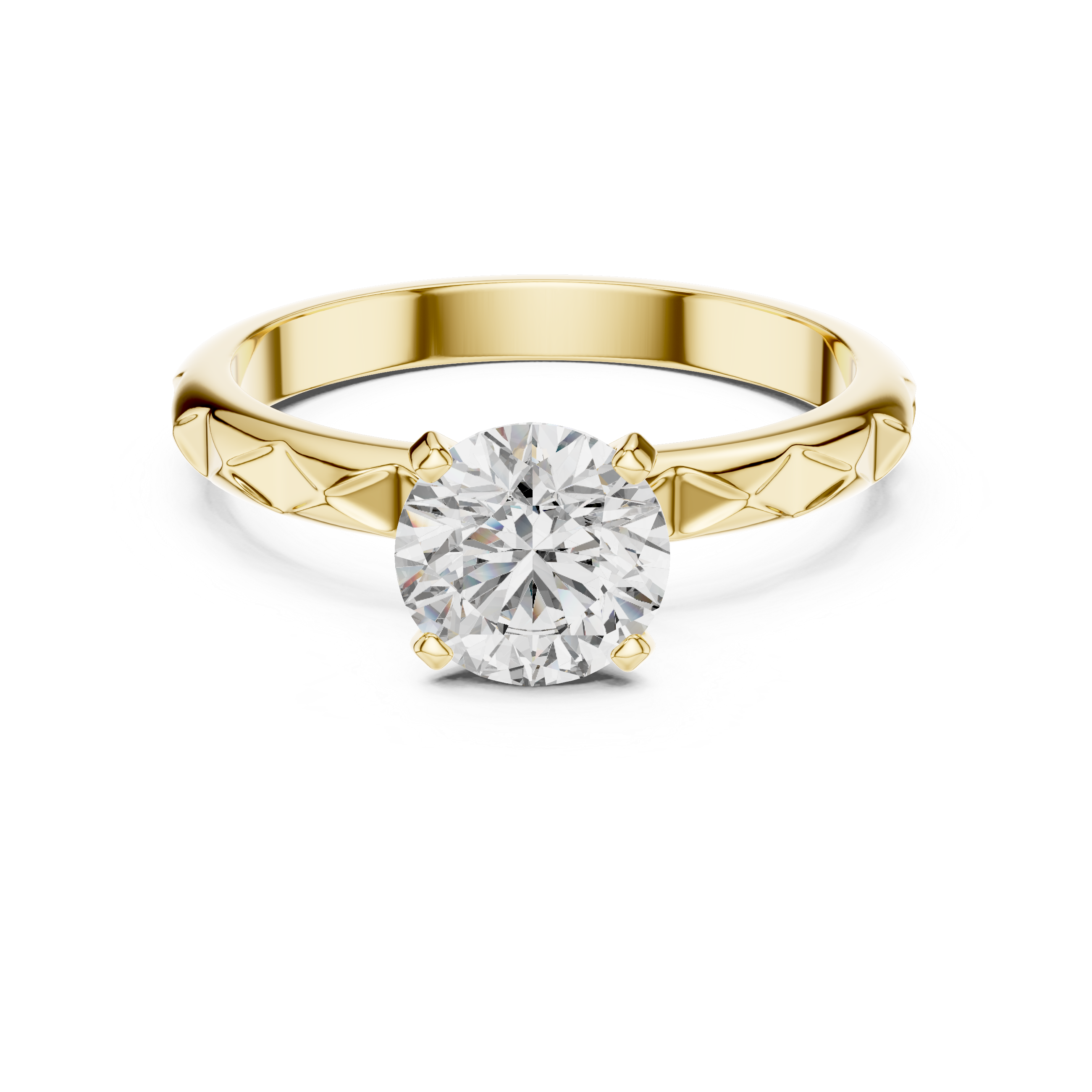 Gold ring with a diamond on a white background