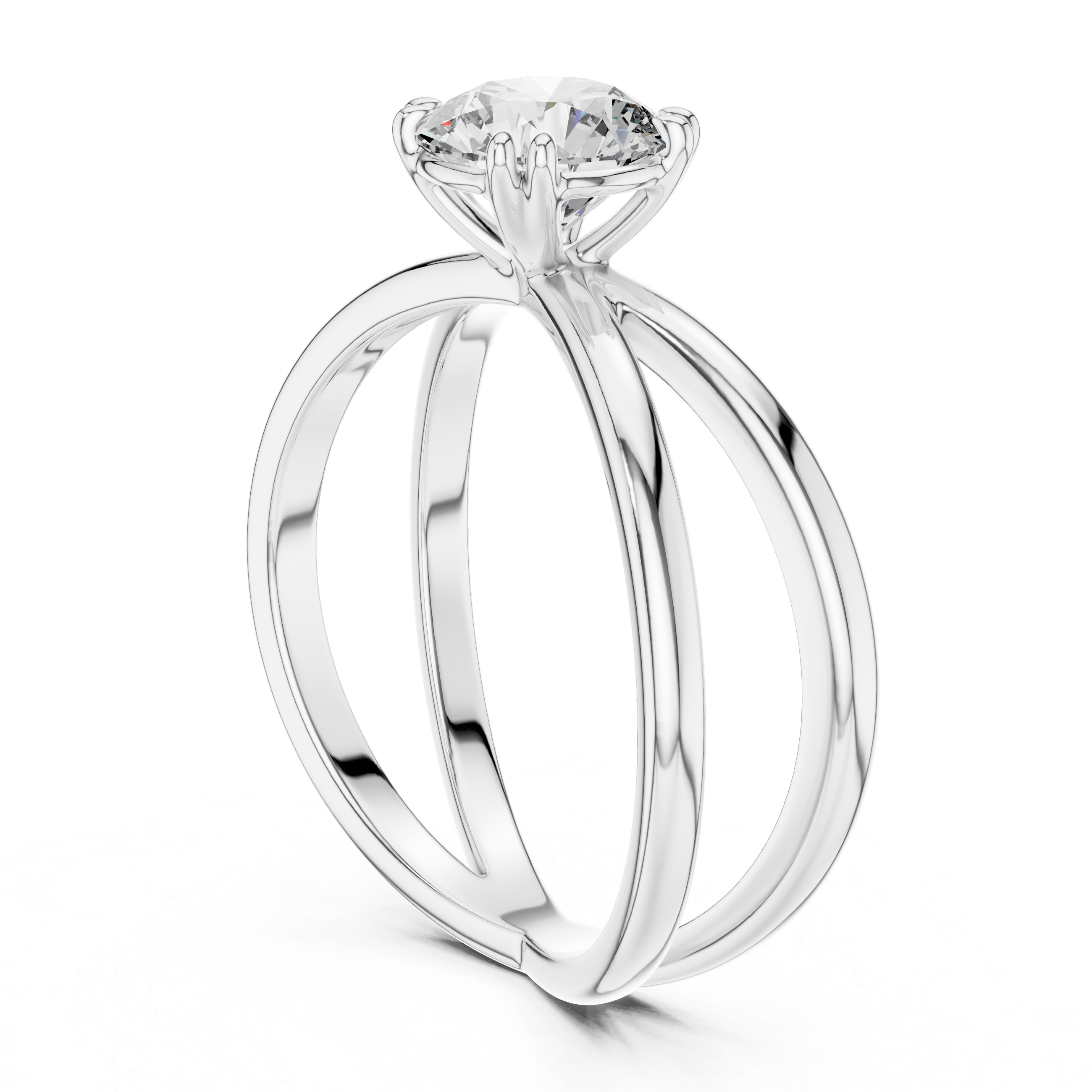 Silver ring with a diamond on a white background