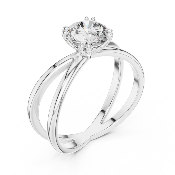 Crossover Elegance Solitaire 1-CT Round Diamond Ring in 14-KT White Gold