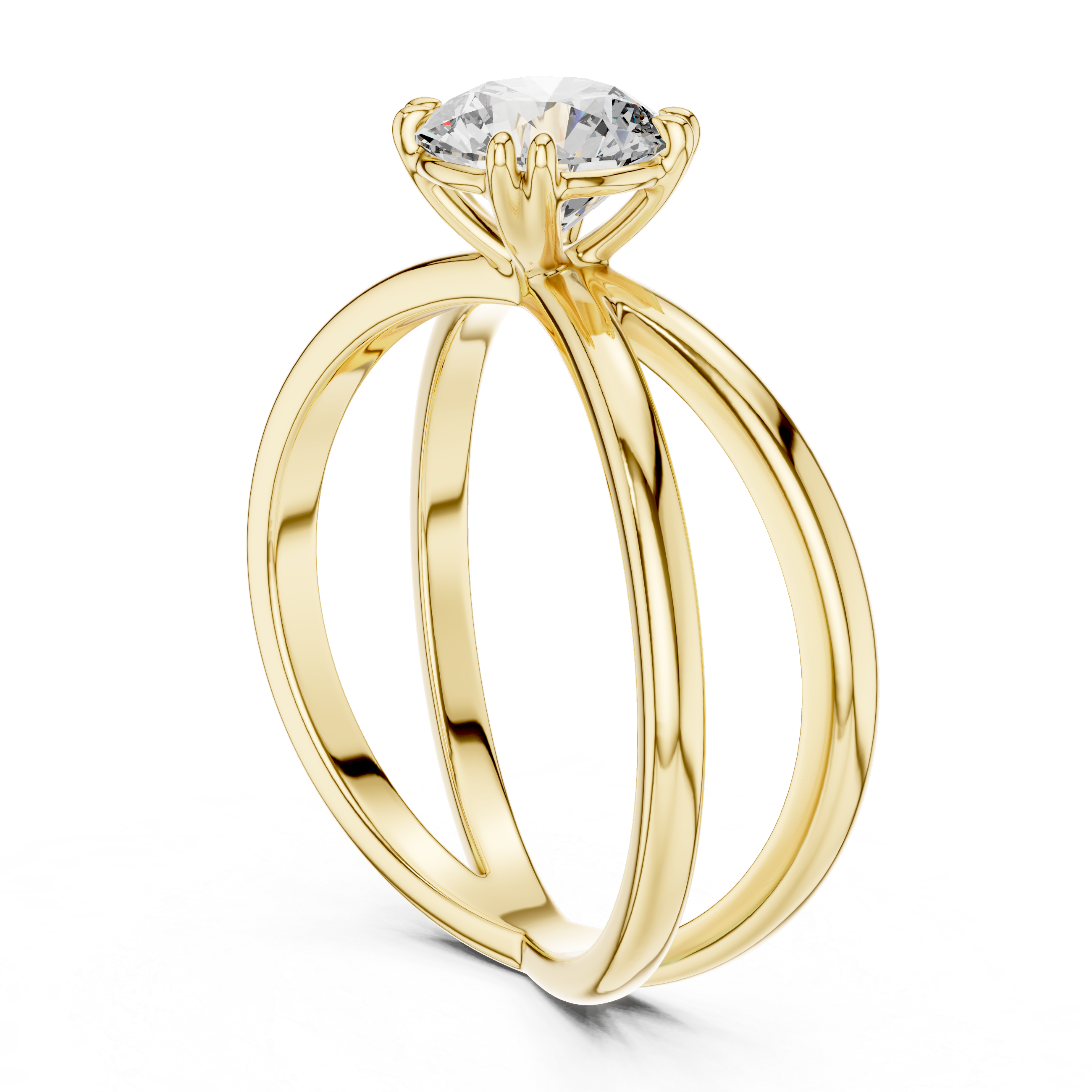 Gold ring with a diamond on a white background