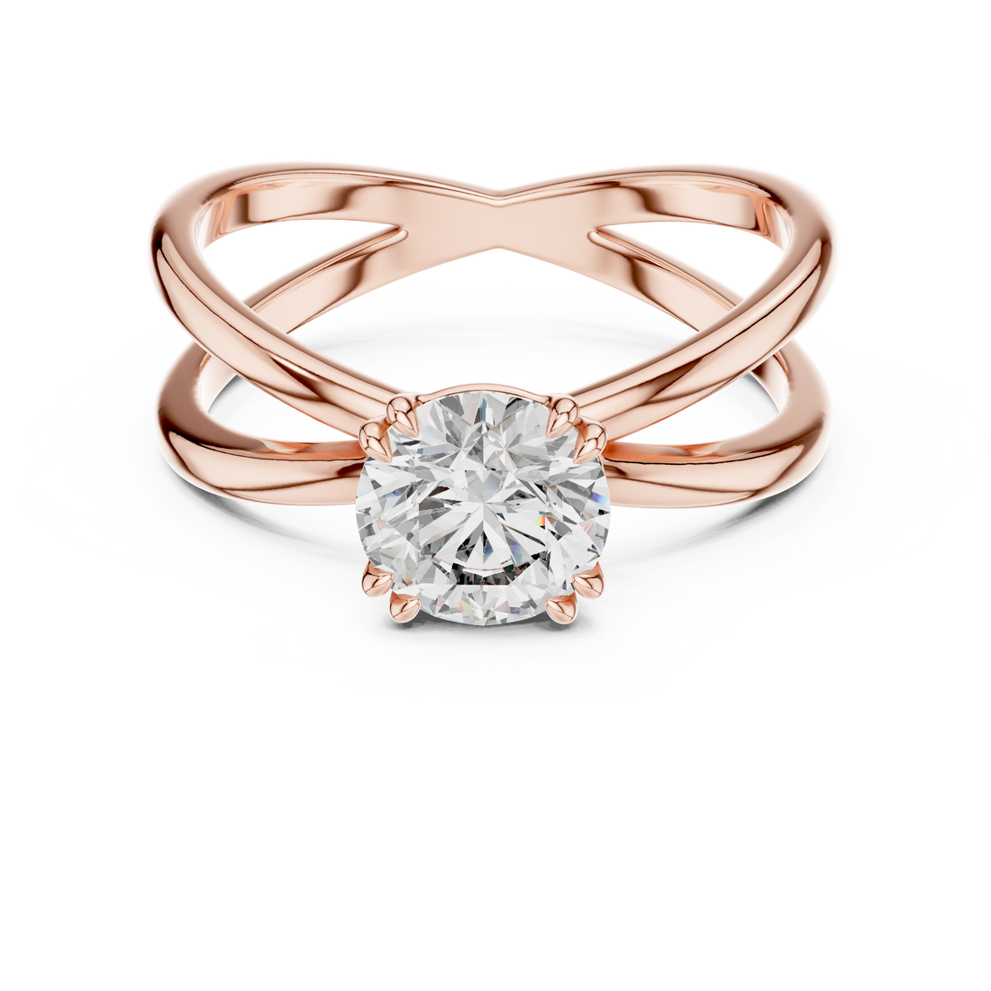 Crossover Elegance Solitaire 1-CT Round Diamond Ring in 14-KT White Gold