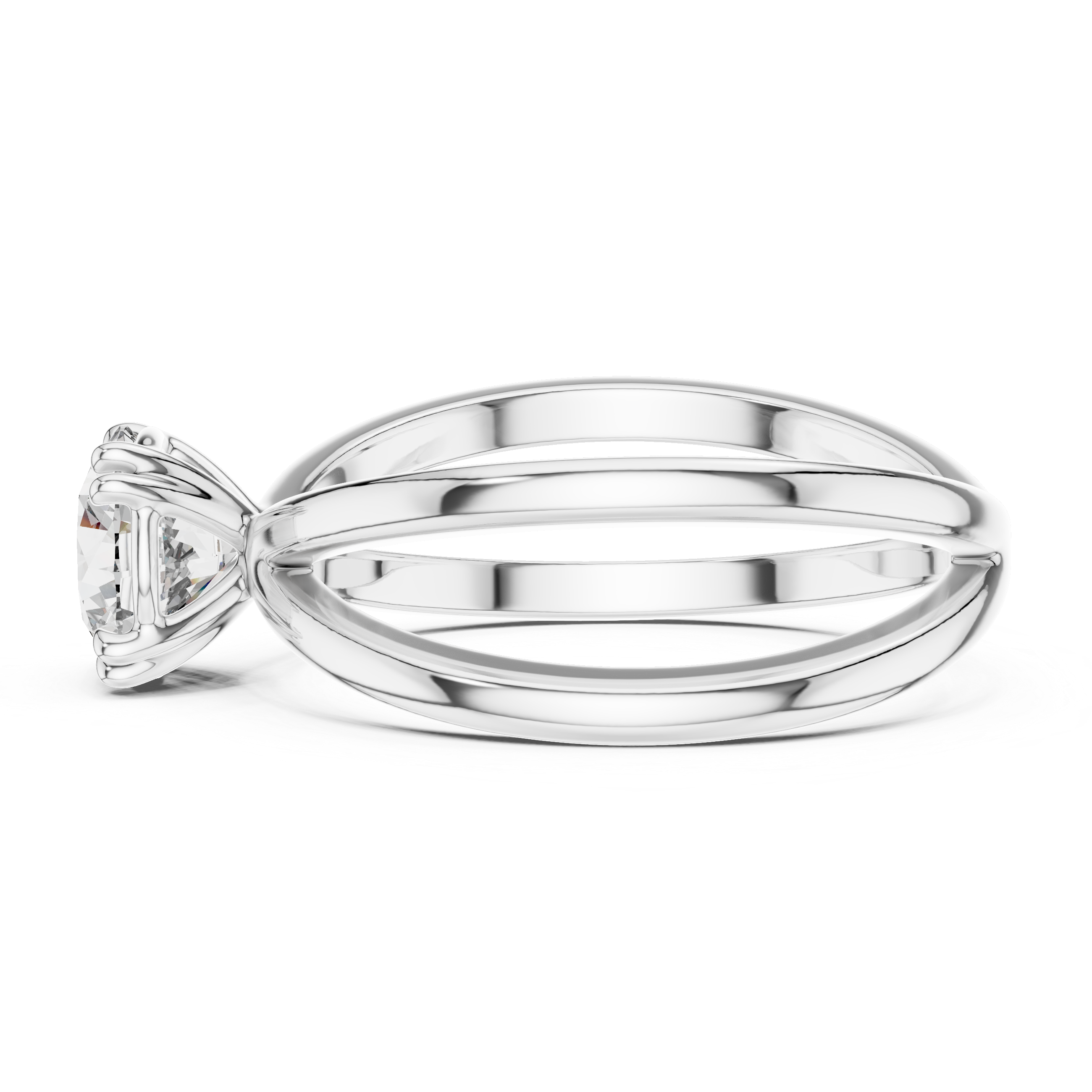Silver ring with a diamond on a white background