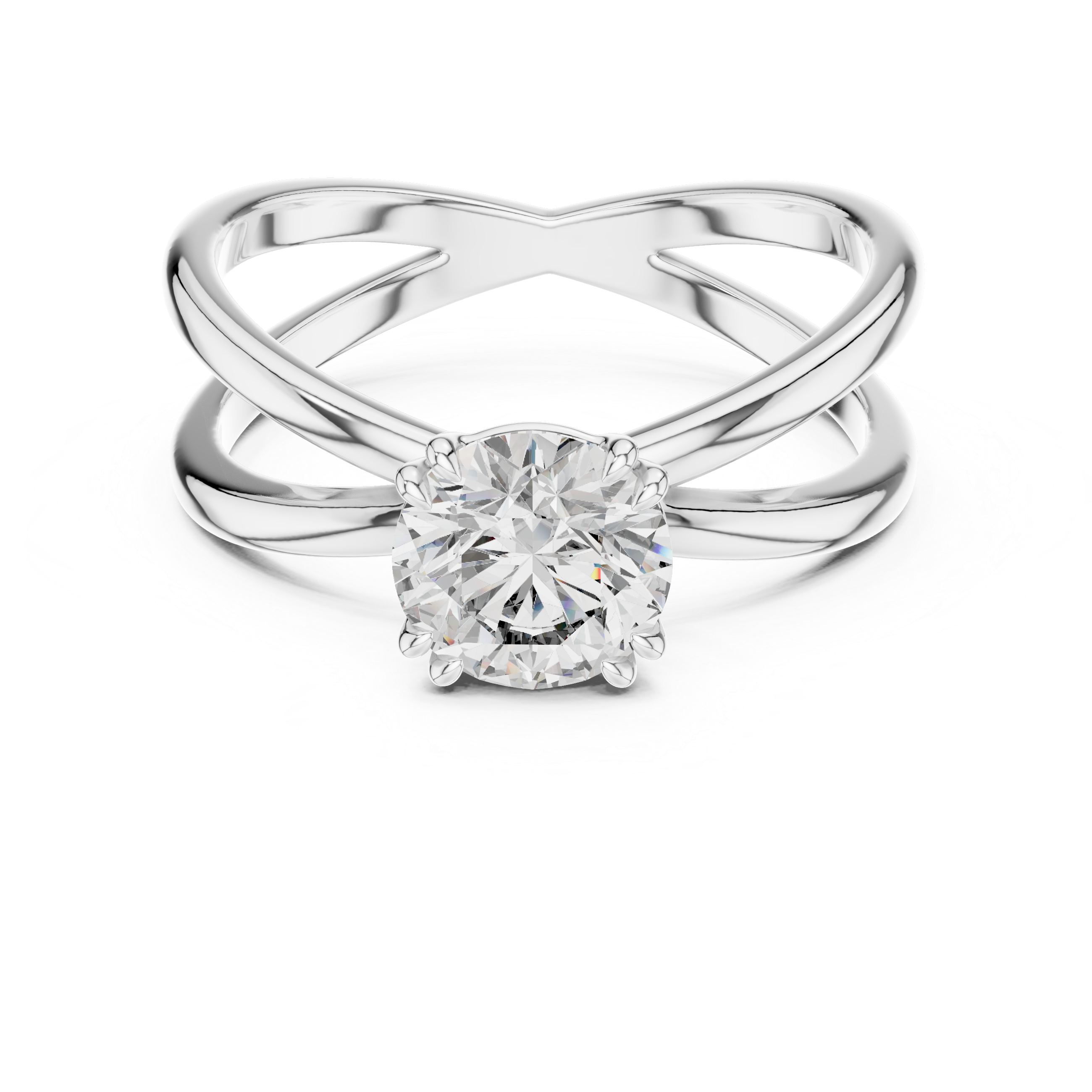 Silver ring with a diamond on a white background
